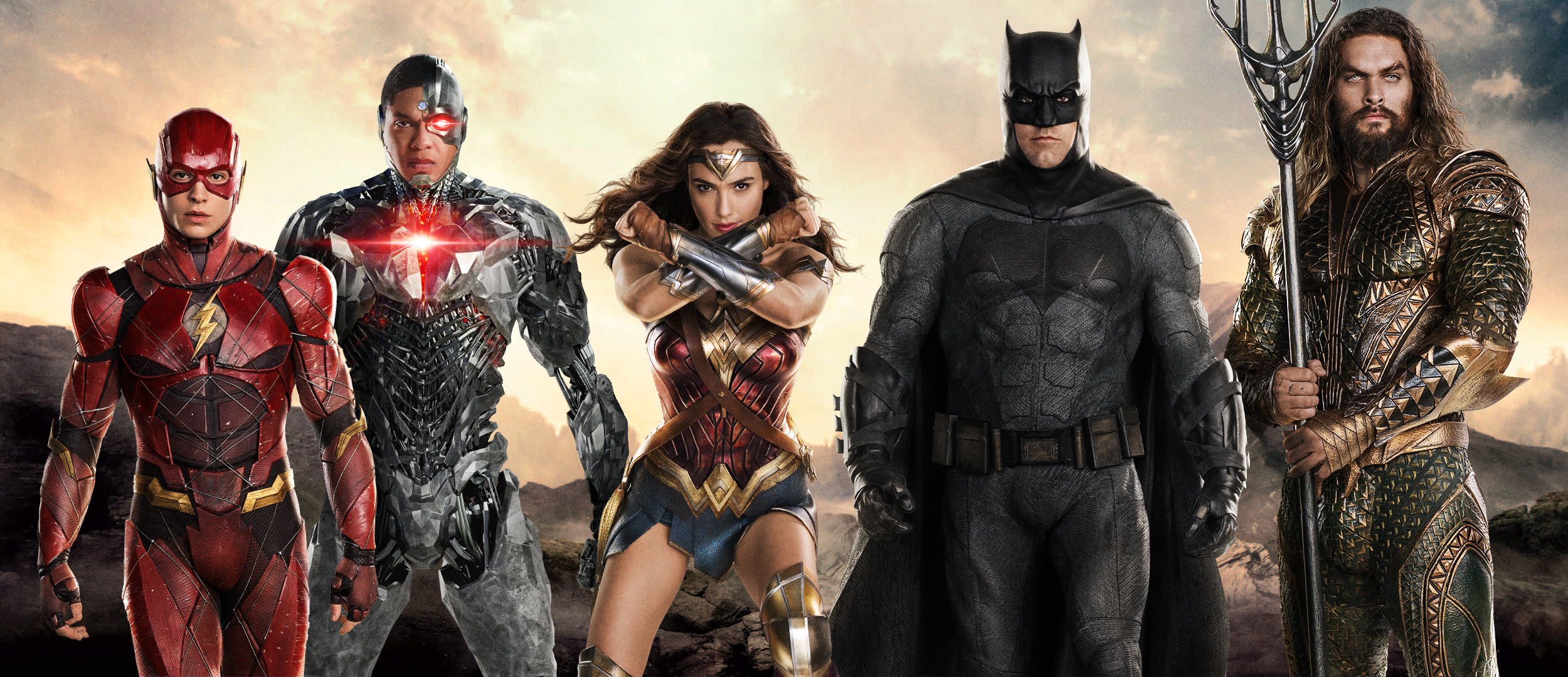 Justice League characters: The Flash, Cyborg, Wonder Woman, Batman, Aquaman HD Wallpaper