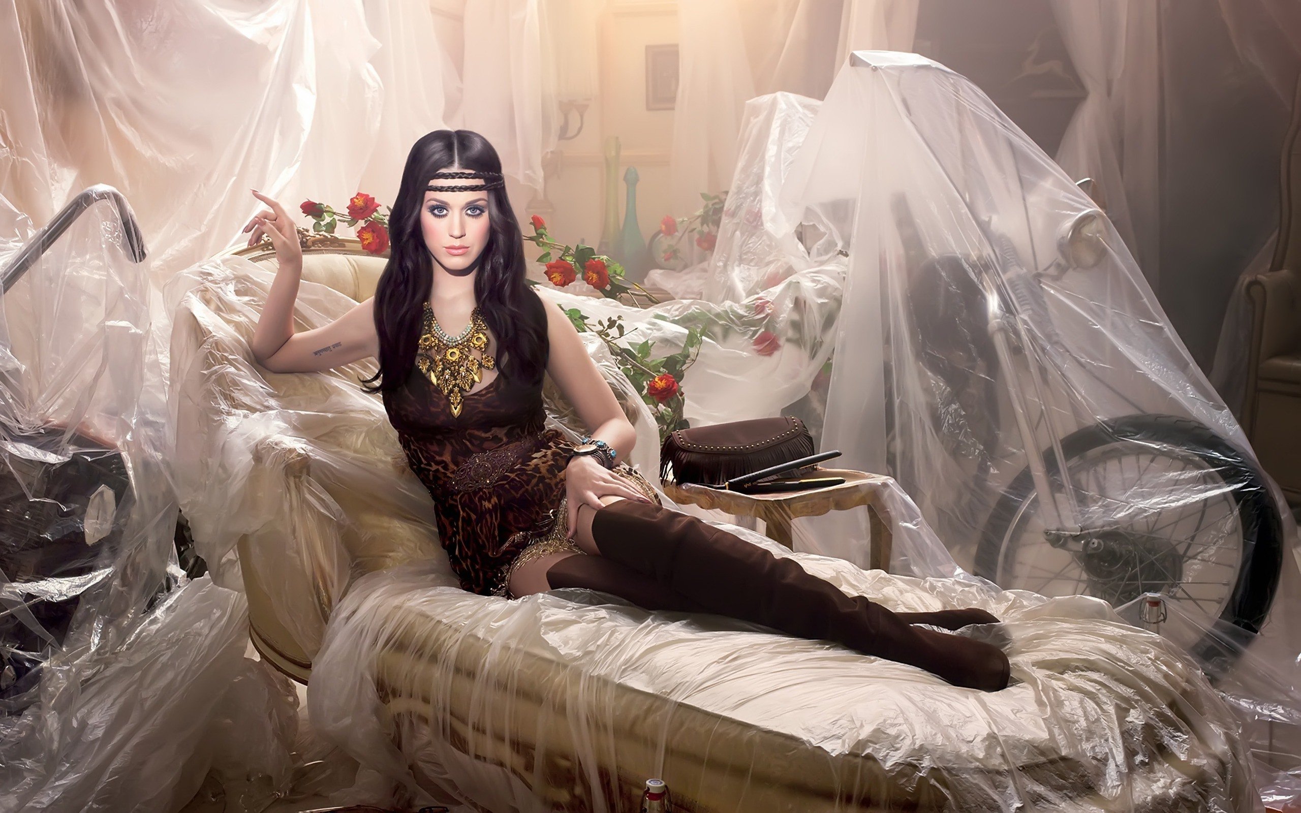 Katy Perry on a couch HD Wallpaper