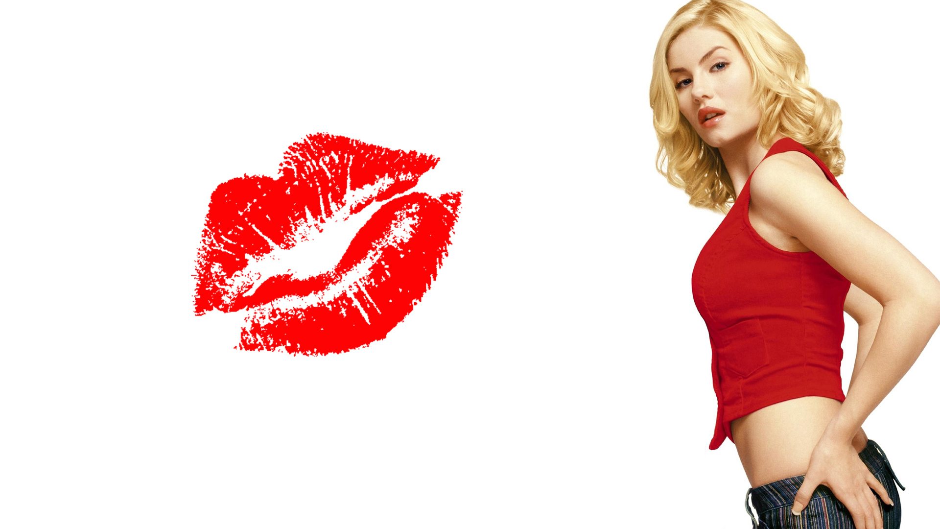 Elisha Cuthbert with Red Kiss Print HD Wallpaper