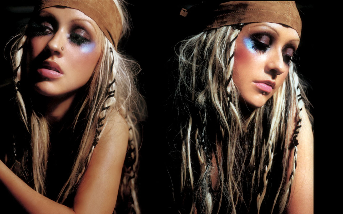 Christina Aguilera with blue eyeshadow and headband HD Wallpaper