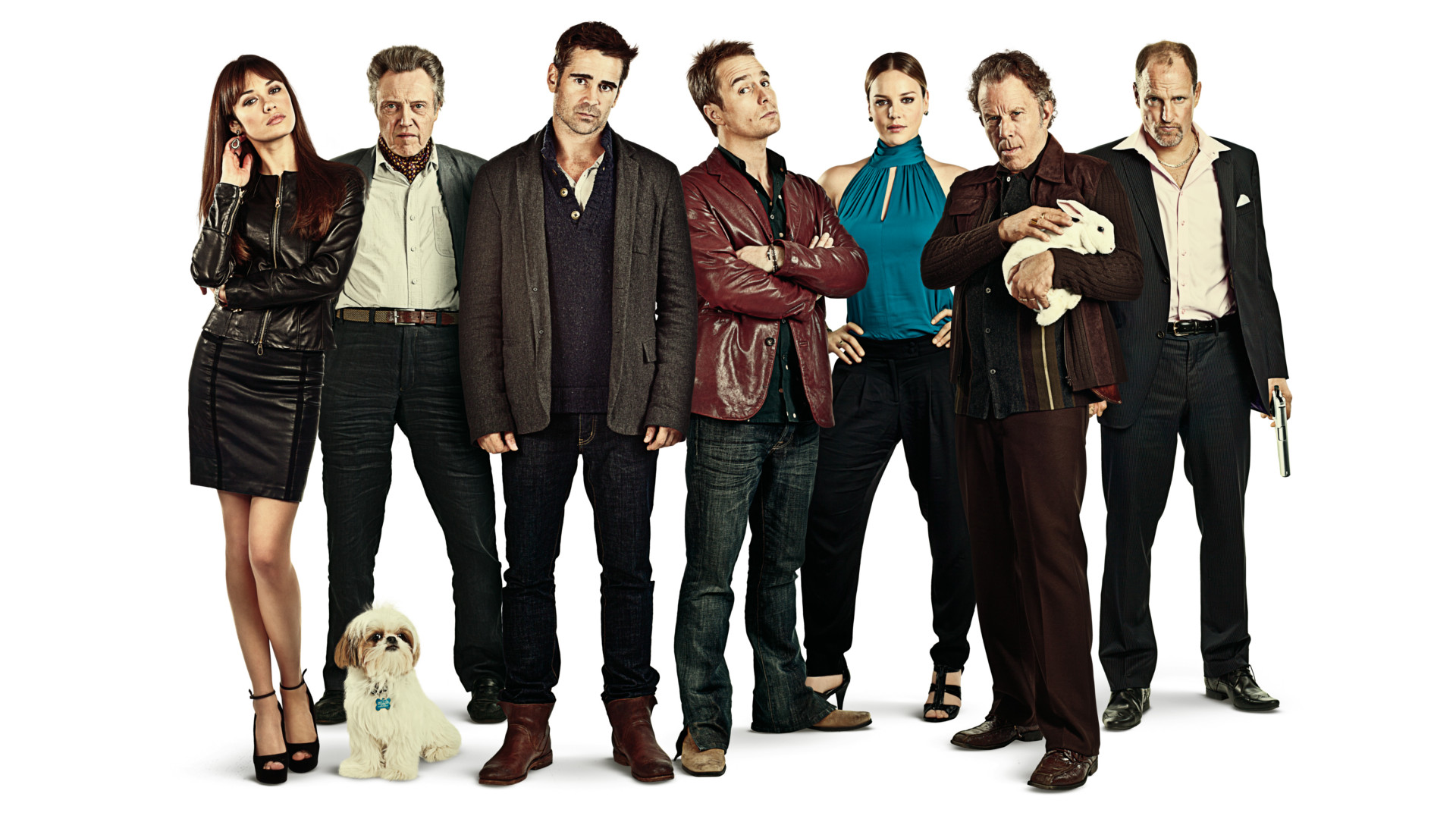 Seven people and a dog posing HD Wallpaper