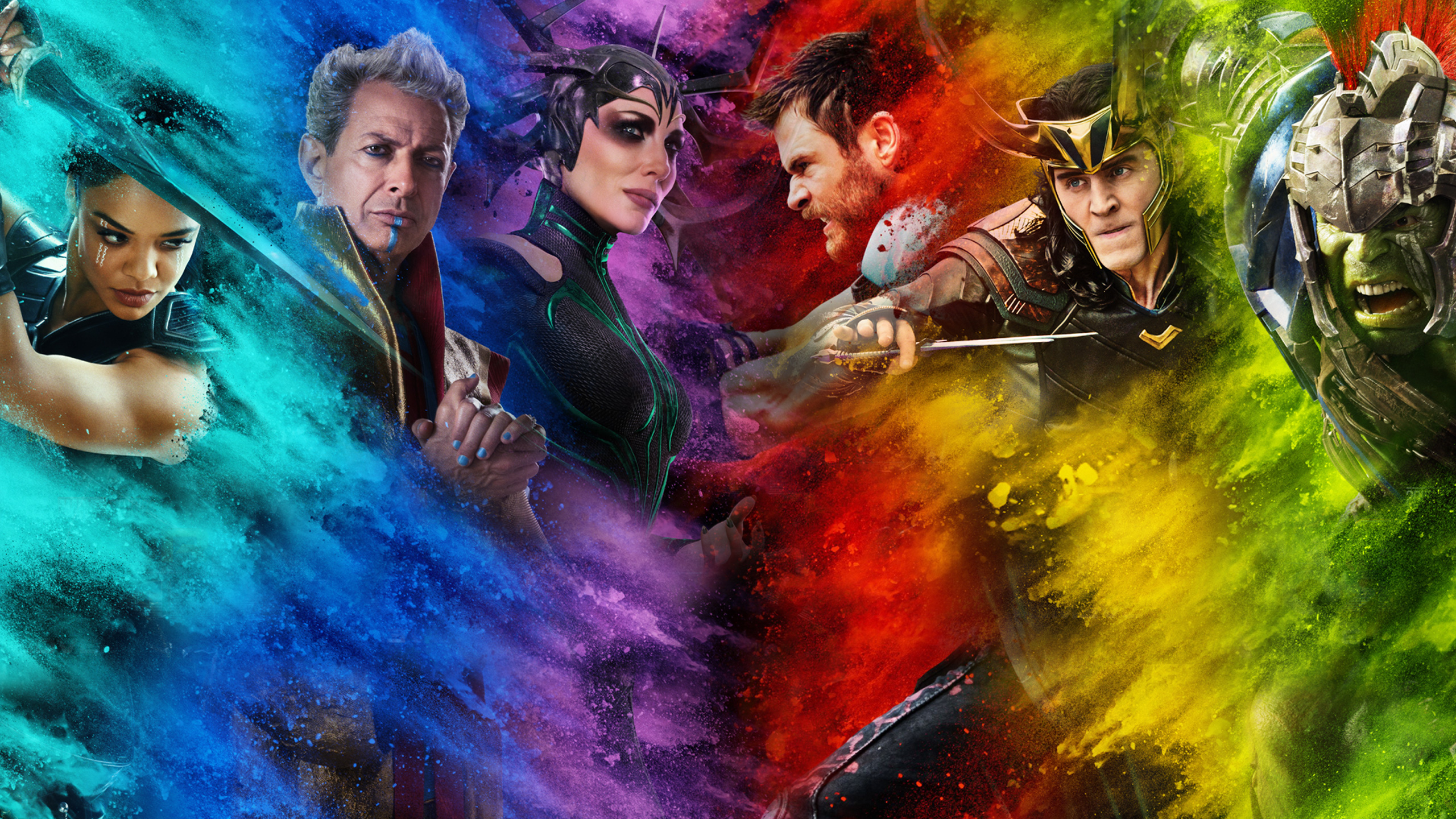 Thor Ragnarok Characters with Colorful Powder HD Wallpaper