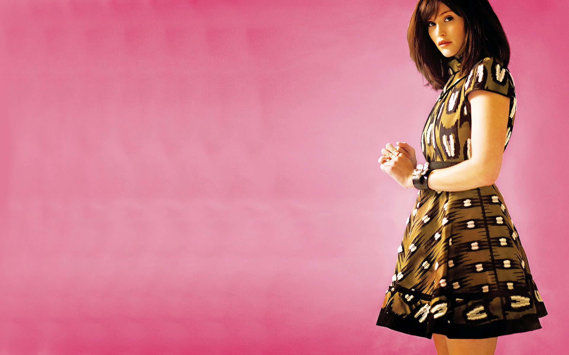 Gemma Arterton in a patterned dress HD Wallpaper