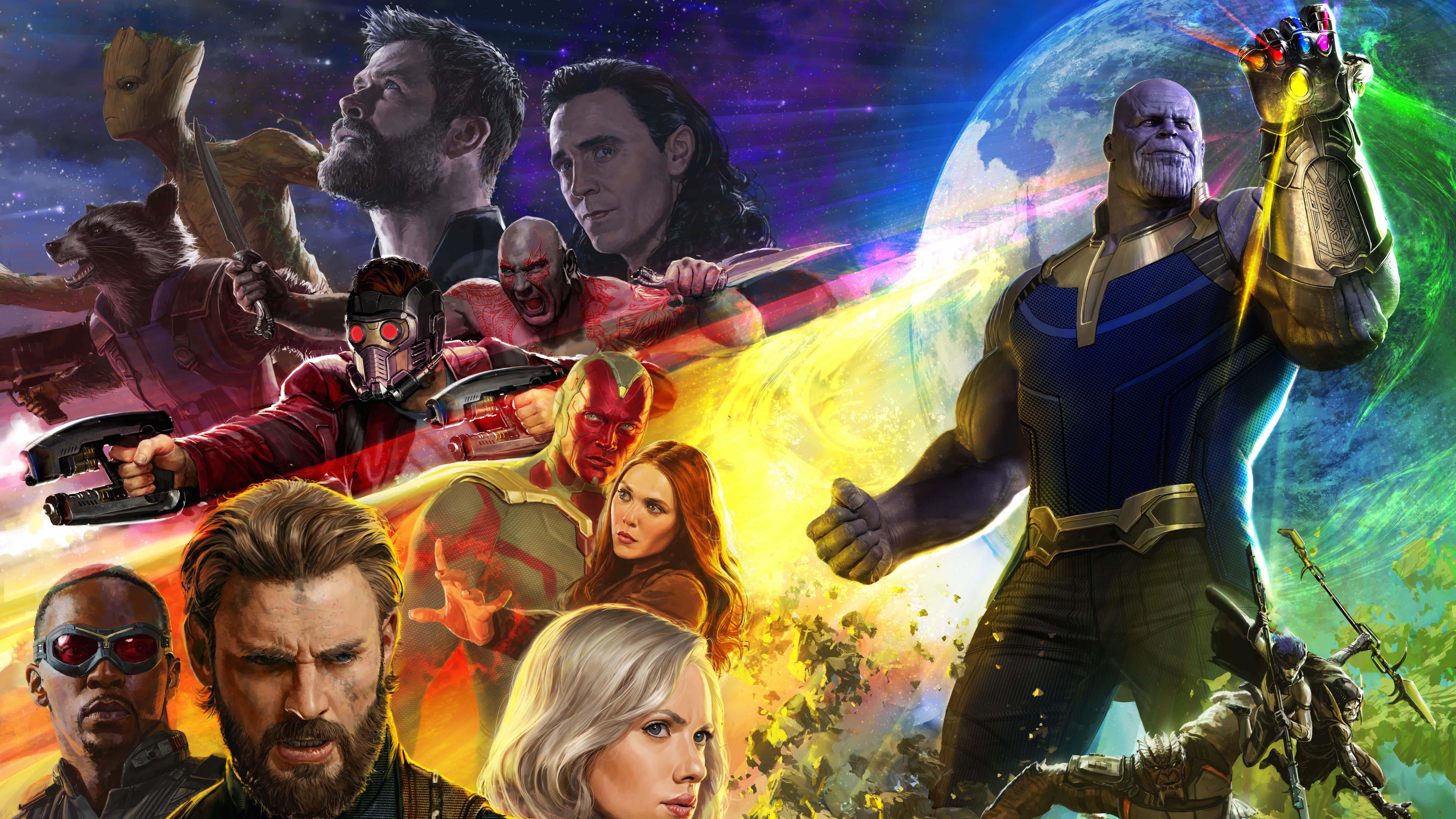 Thanos from Avengers with Infinity Gauntlet and heroes HD Wallpaper