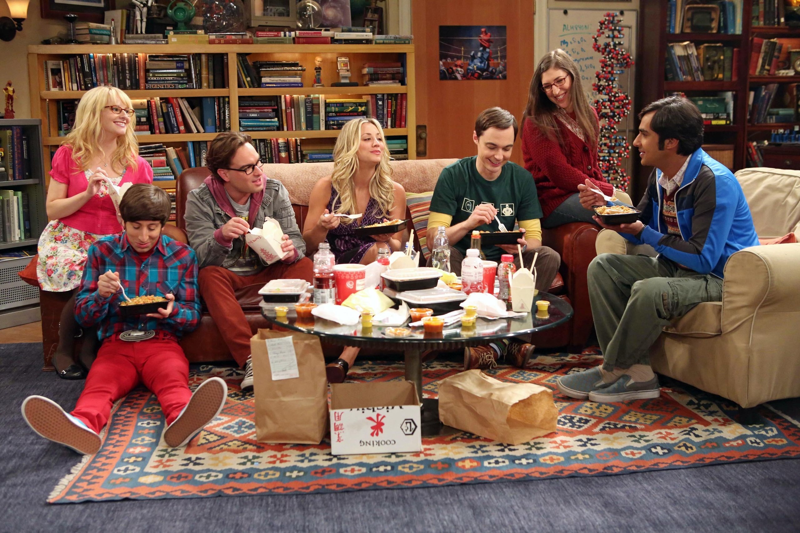 The Big Bang Theory cast eating takeout HD Wallpaper