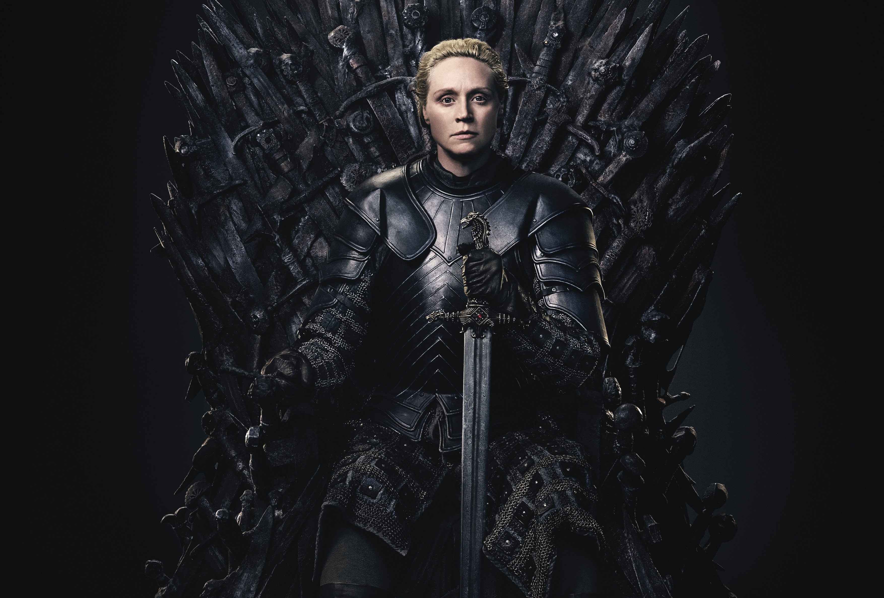 Gwendoline Christie as Brienne of Tarth on the Iron Throne HD Wallpaper