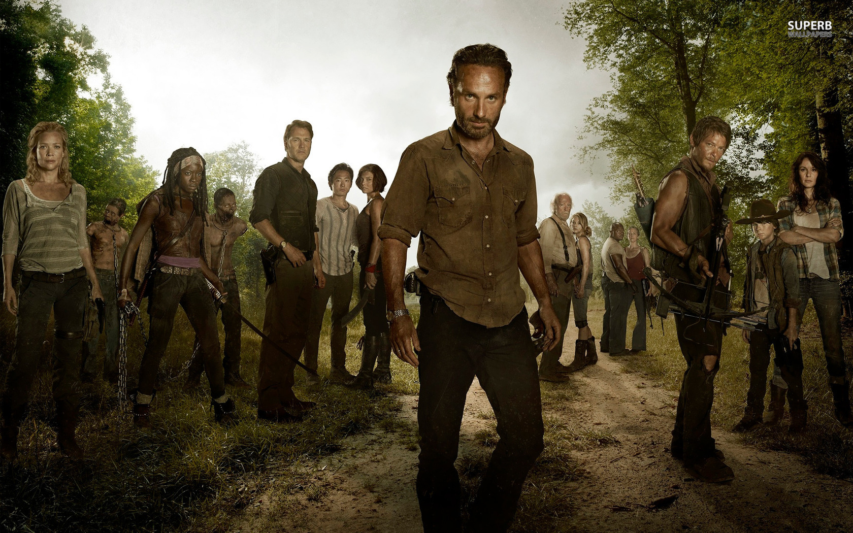 The Walking Dead characters in a forest HD Wallpaper