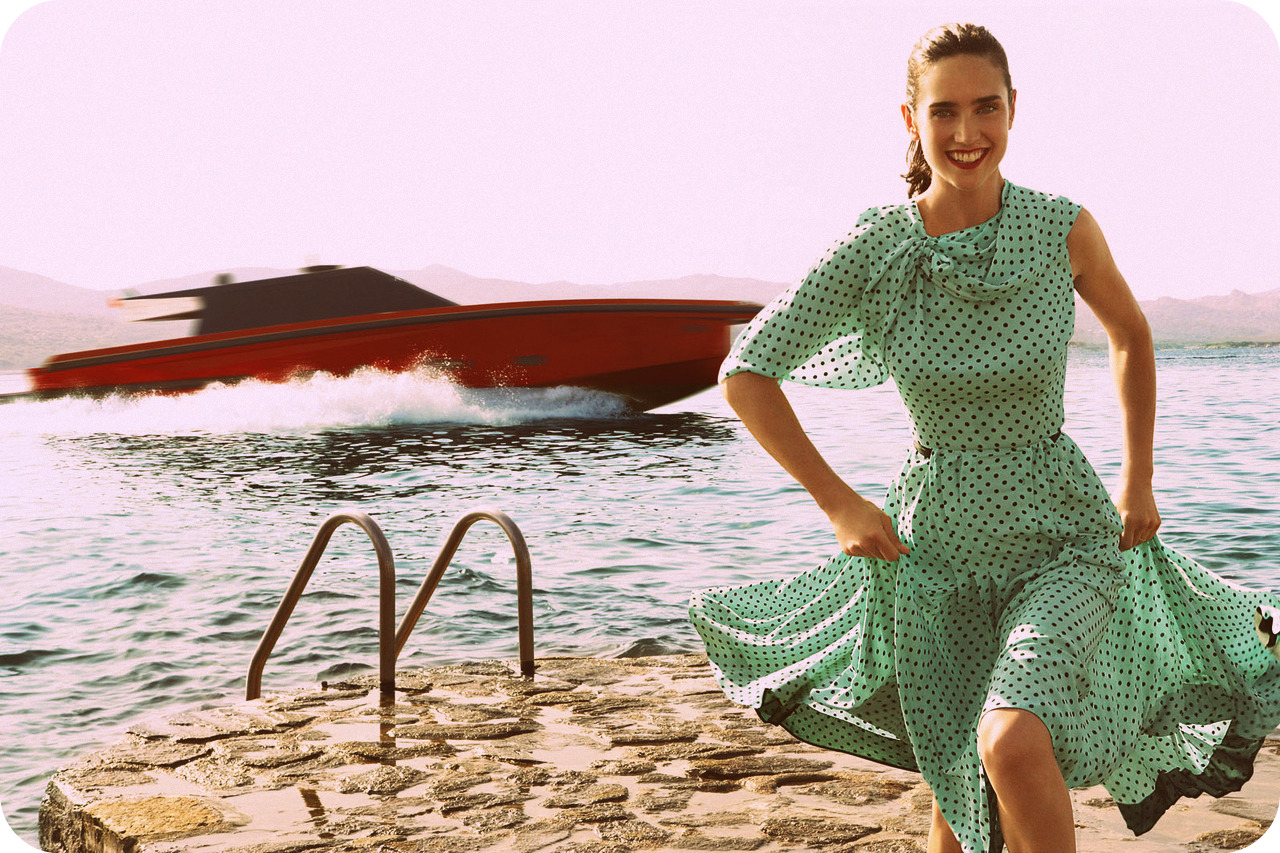 Jennifer Connelly on a pier with a boat HD Wallpaper