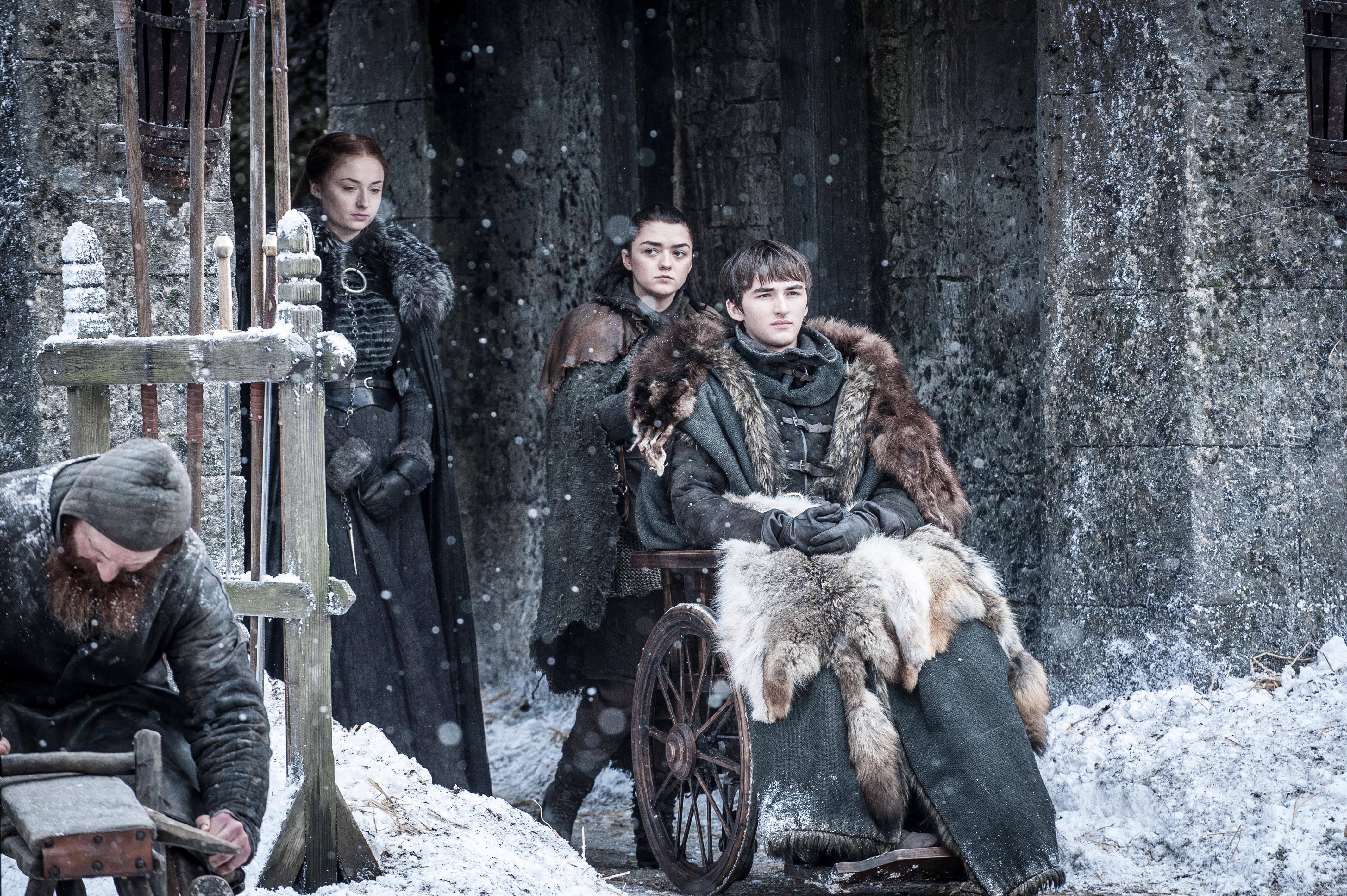 Sansa, Arya, and Bran Stark in Winterfell HD Wallpaper