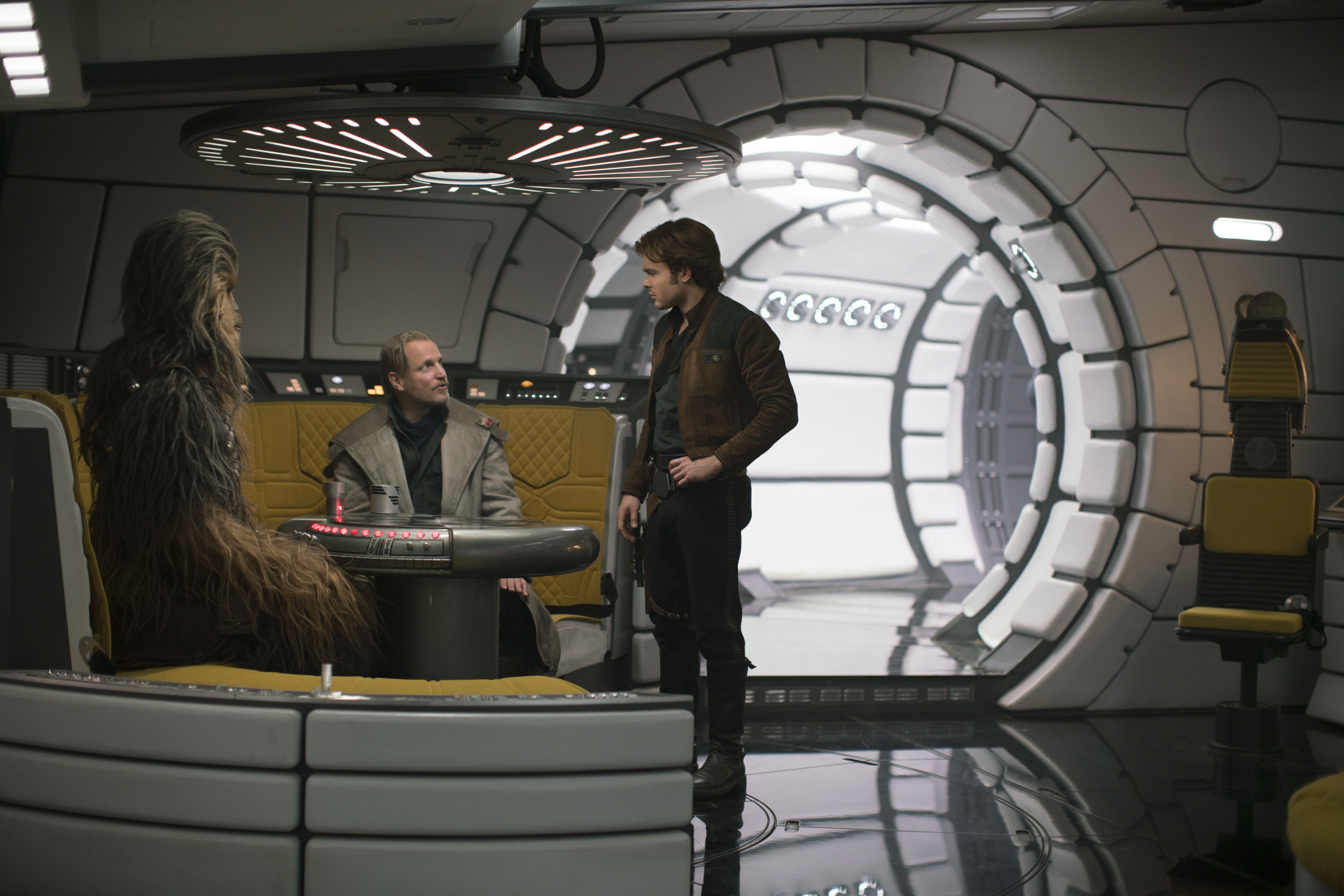 Han Solo and Tobias Beckett with Chewbacca on the Millennium Falcon HD Wallpaper