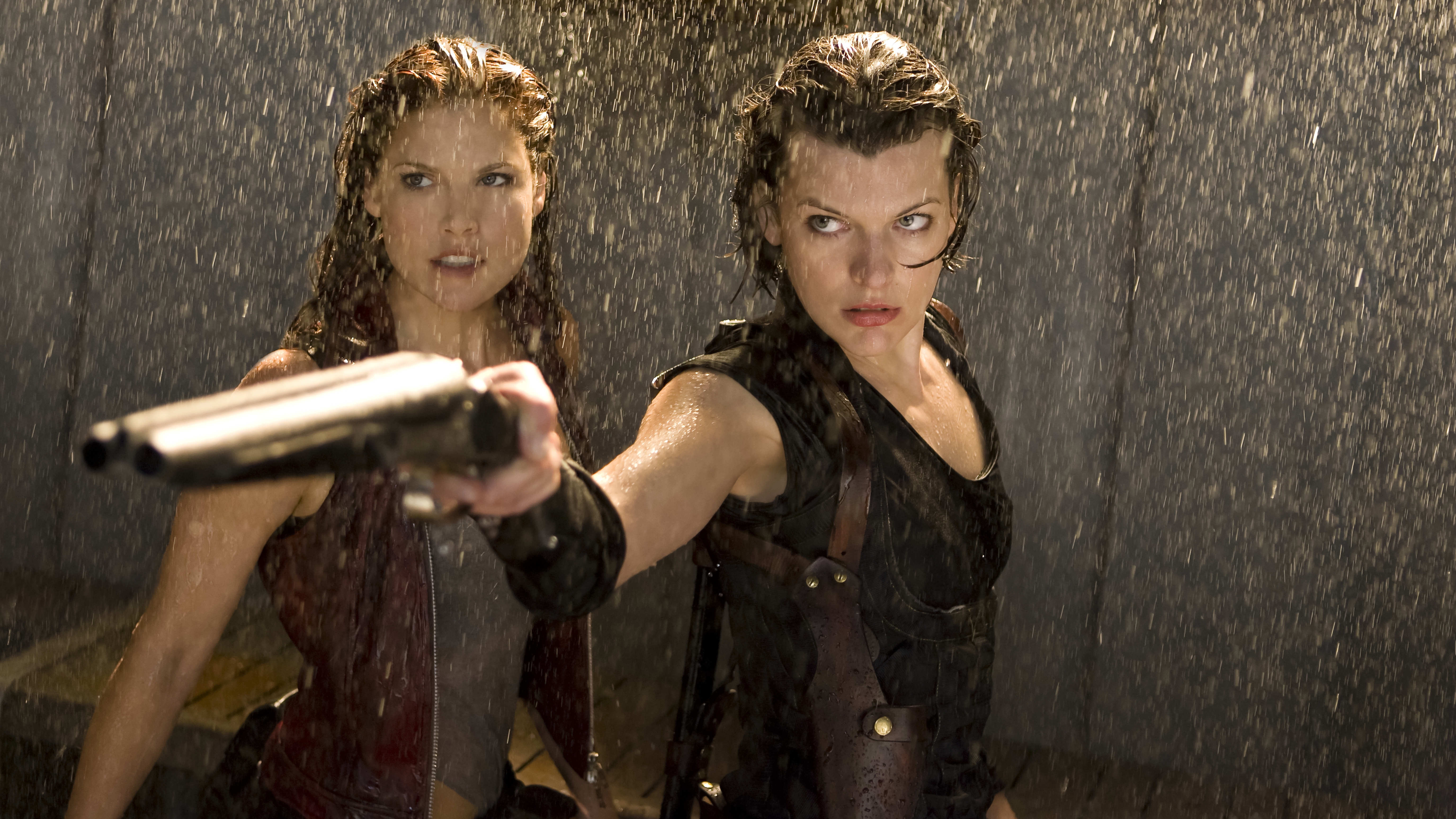 Alice and Claire from Resident Evil in the rain HD Wallpaper