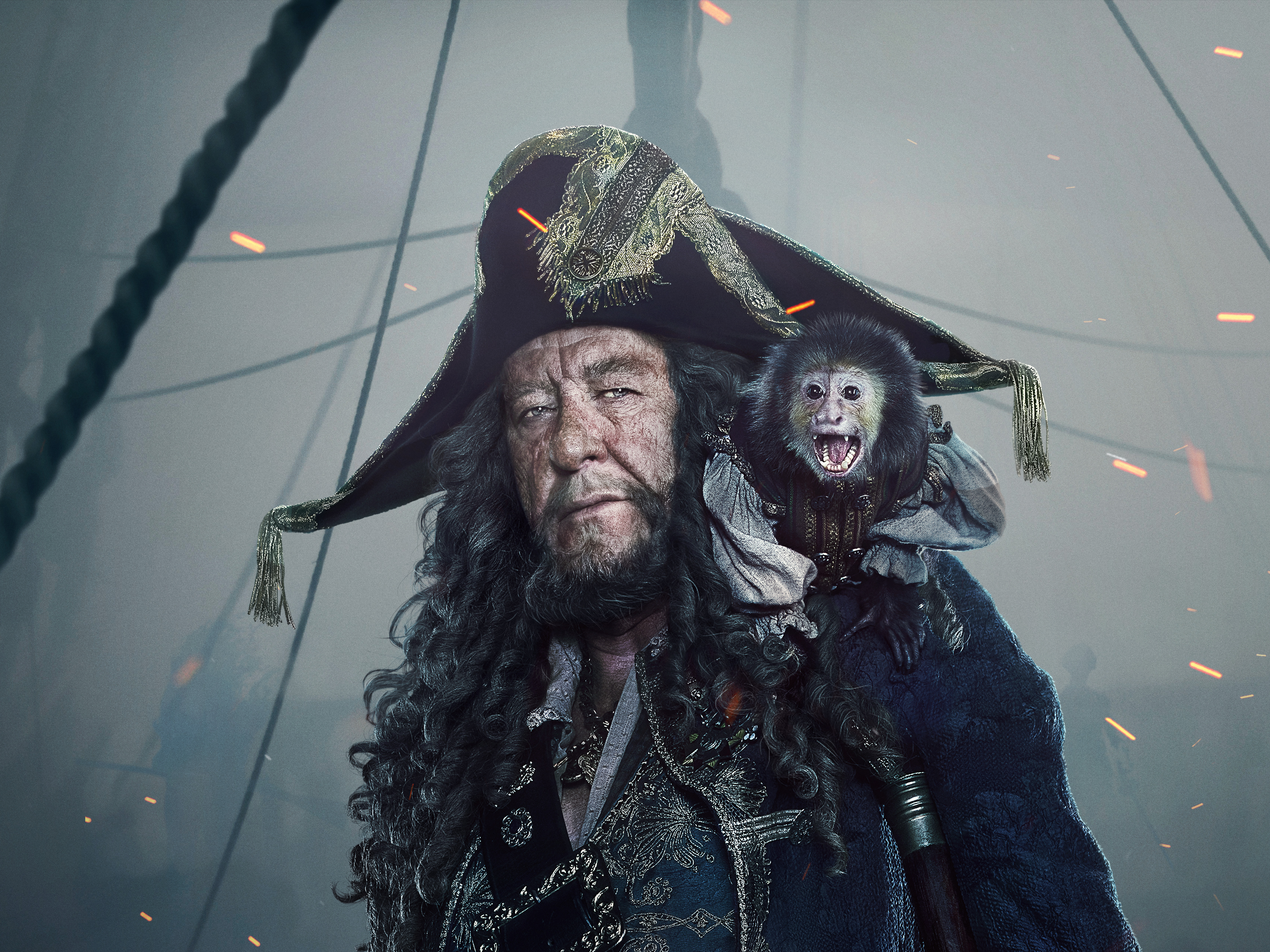 Captain Barbossa and Monkey from Pirates of the Caribbean HD Wallpaper
