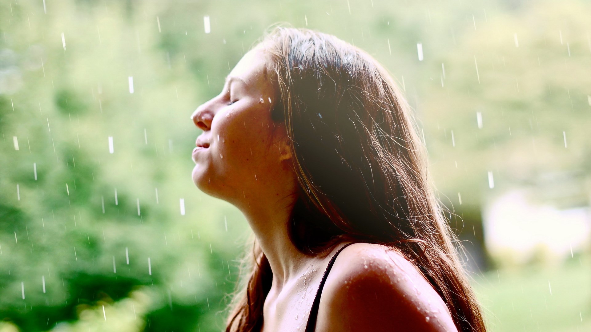 Woman enjoying the rain HD Wallpaper