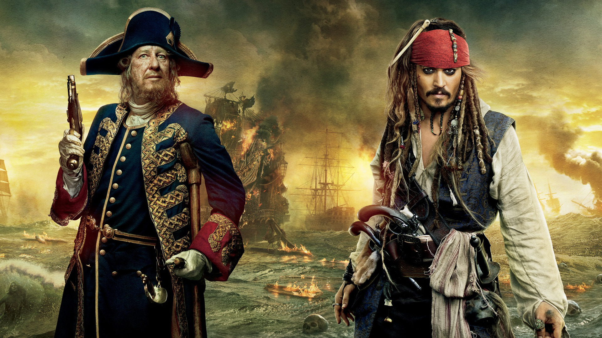 Captain Barbossa and Jack Sparrow from Pirates of the Caribbean HD Wallpaper