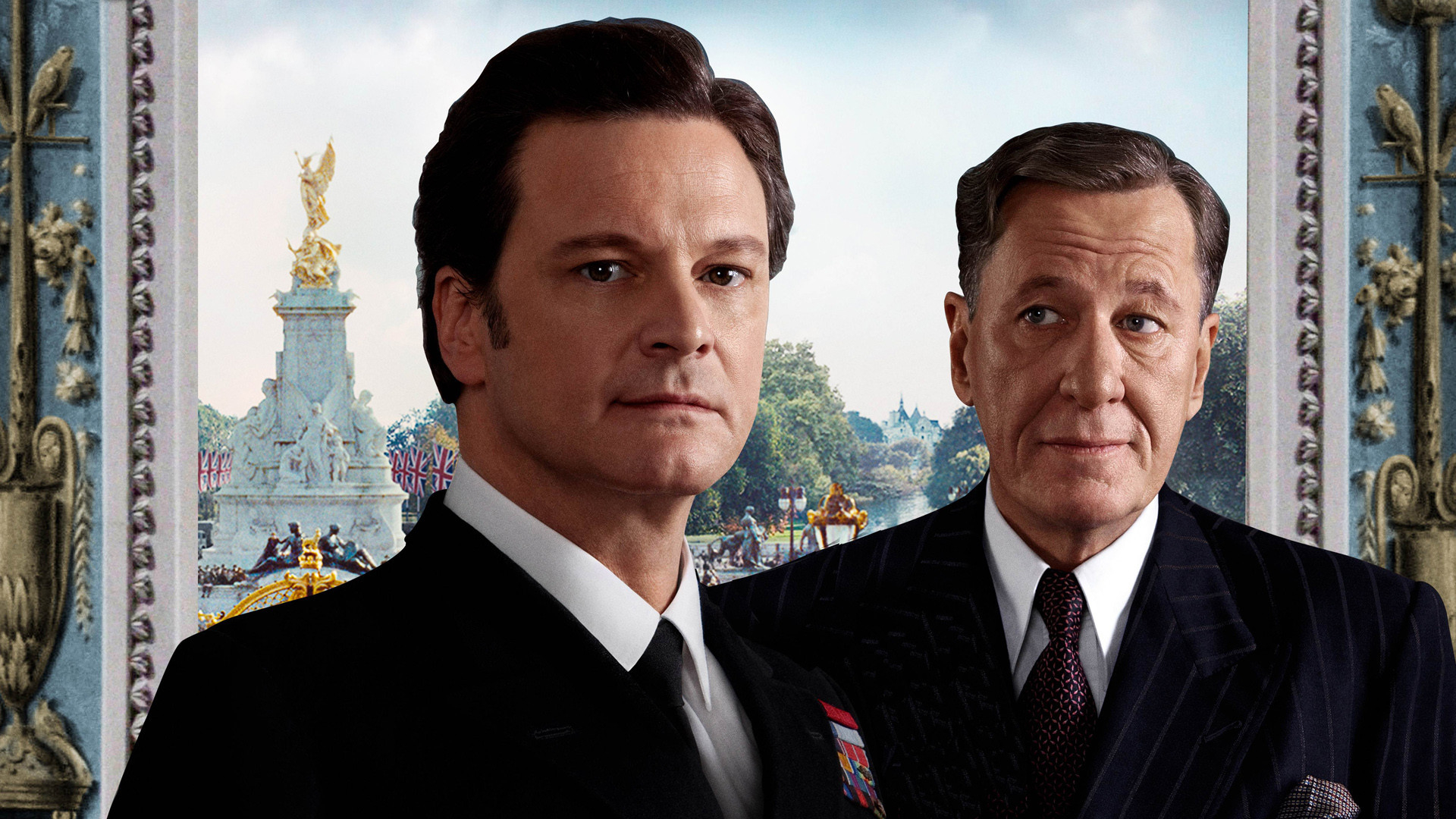Colin Firth and Geoffrey Rush in The King's Speech HD Wallpaper