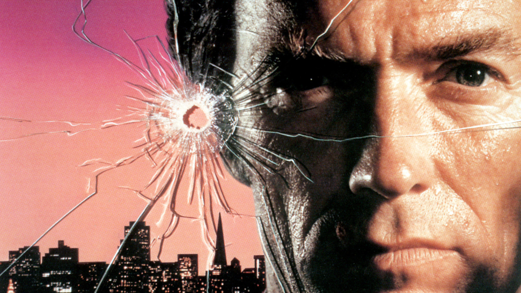 Clint Eastwood with bullet hole in glass HD Wallpaper