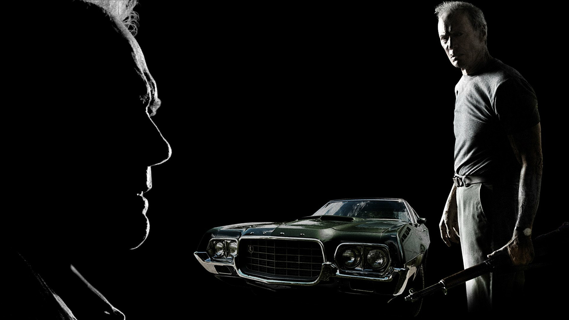 Clint Eastwood with a car and rifle HD Wallpaper