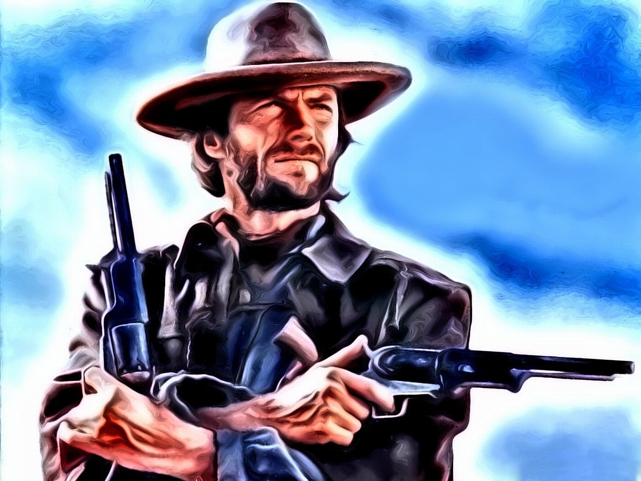 Clint Eastwood with revolvers HD Wallpaper