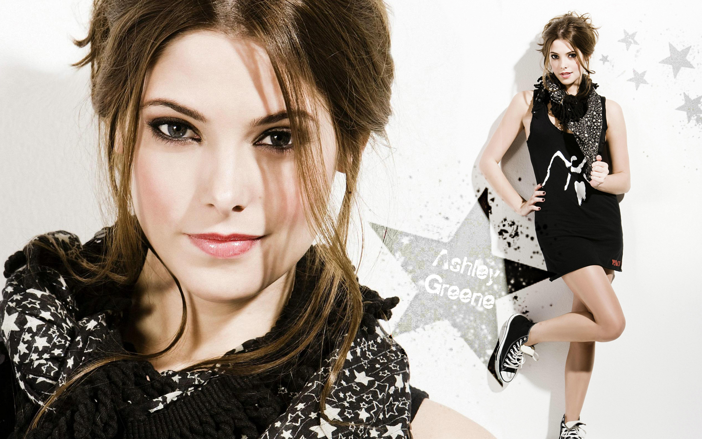 Ashley Greene in black dress and scarf HD Wallpaper
