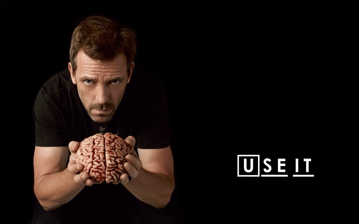 Hugh Laurie holding a brain HD Wallpaper