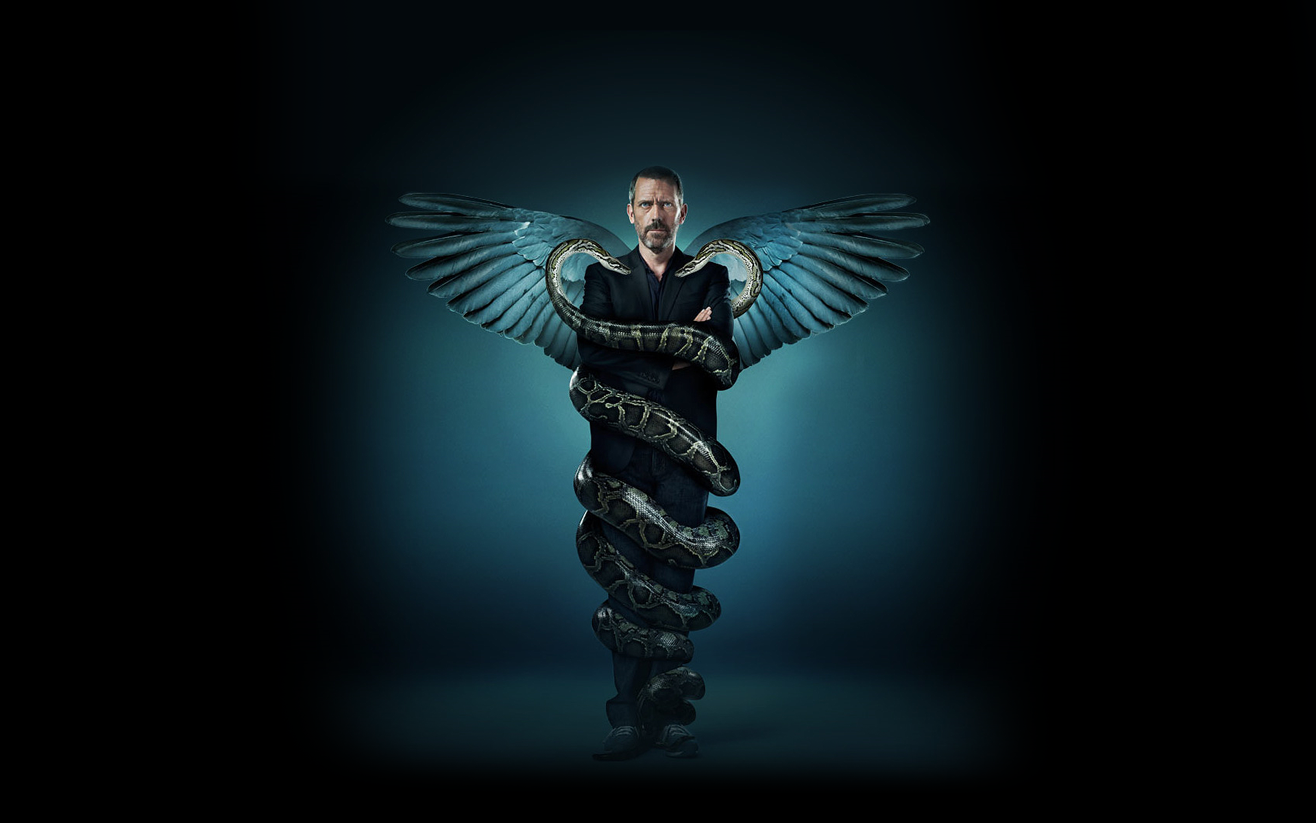 Hugh Laurie as Dr. House with Caduceus HD Wallpaper