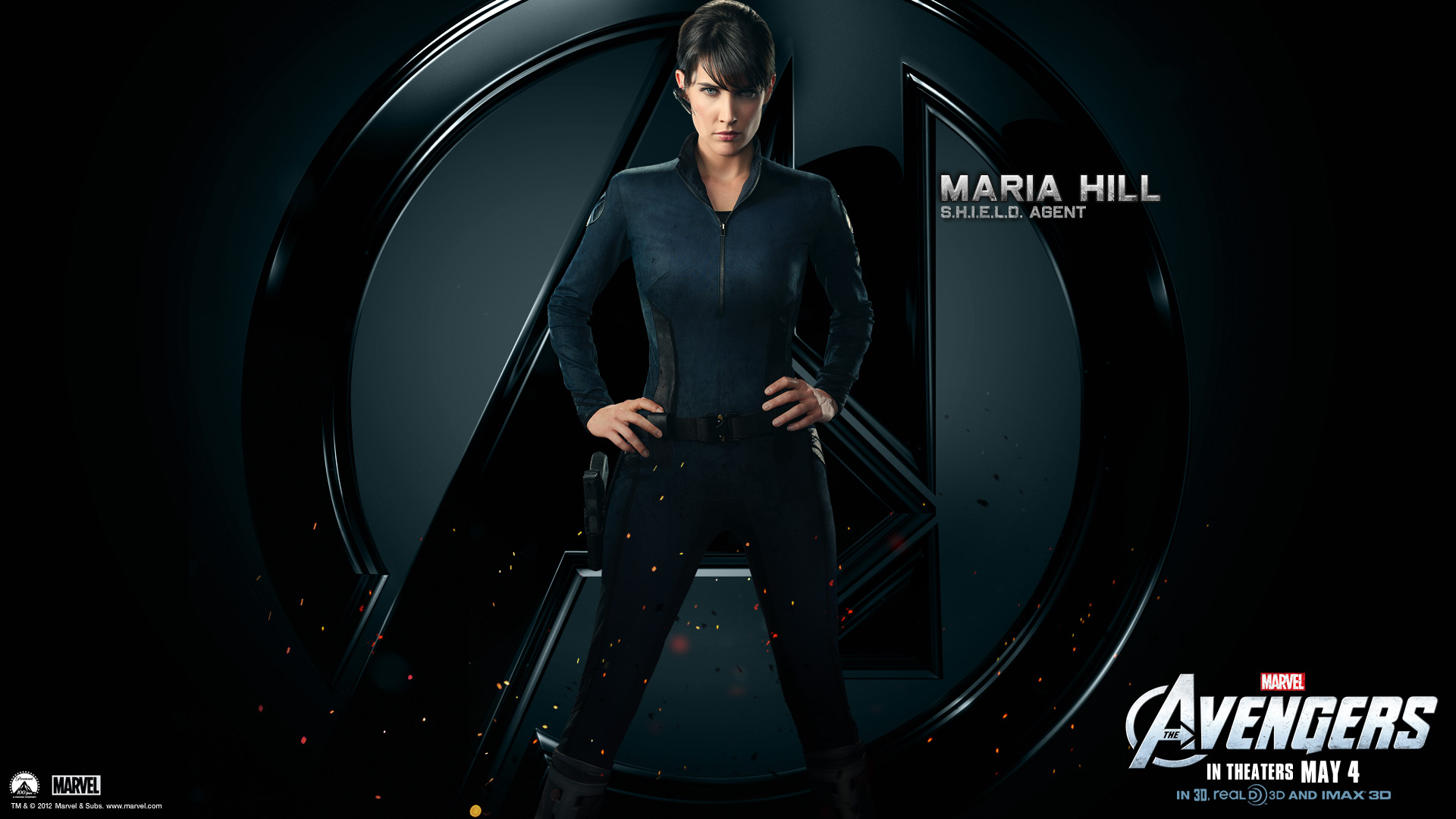Cobie Smulders as Maria Hill with Avengers Logo HD Wallpaper