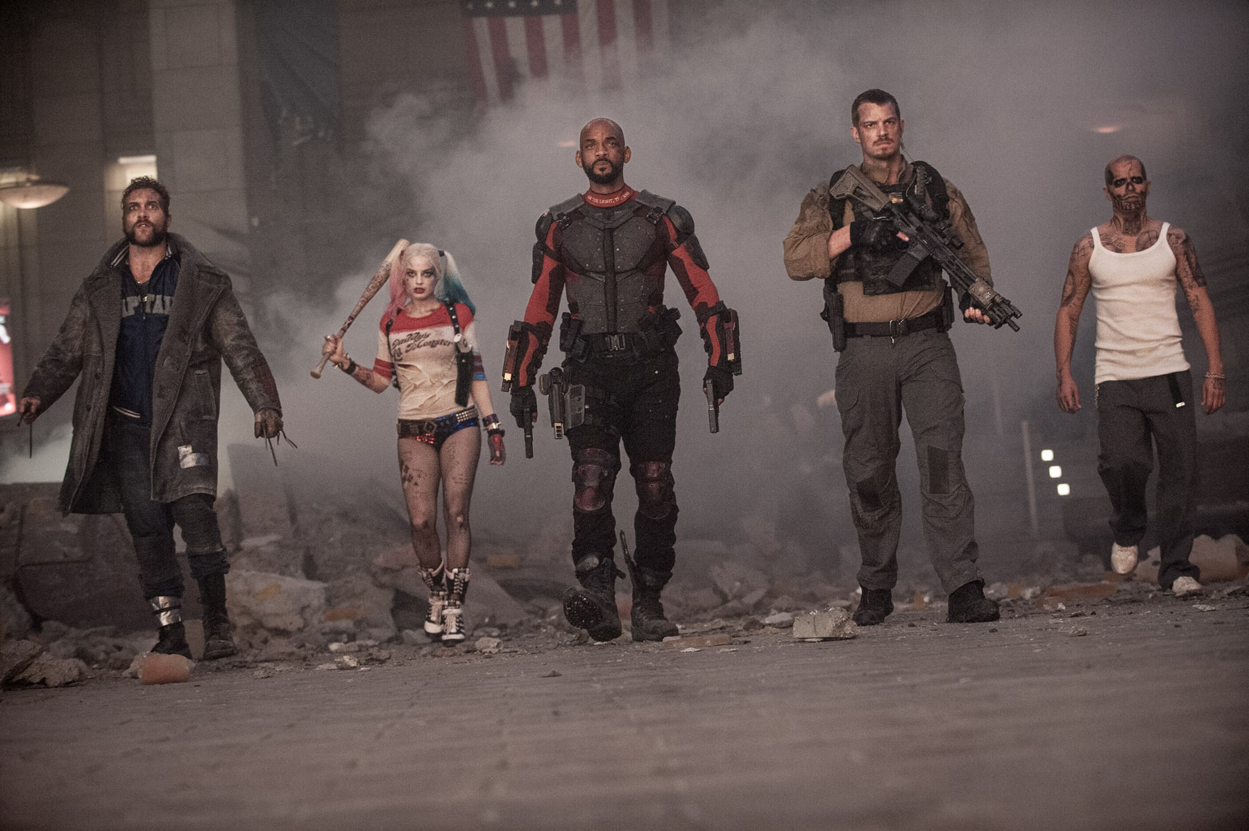 Suicide Squad characters in a destroyed urban environment HD Wallpaper