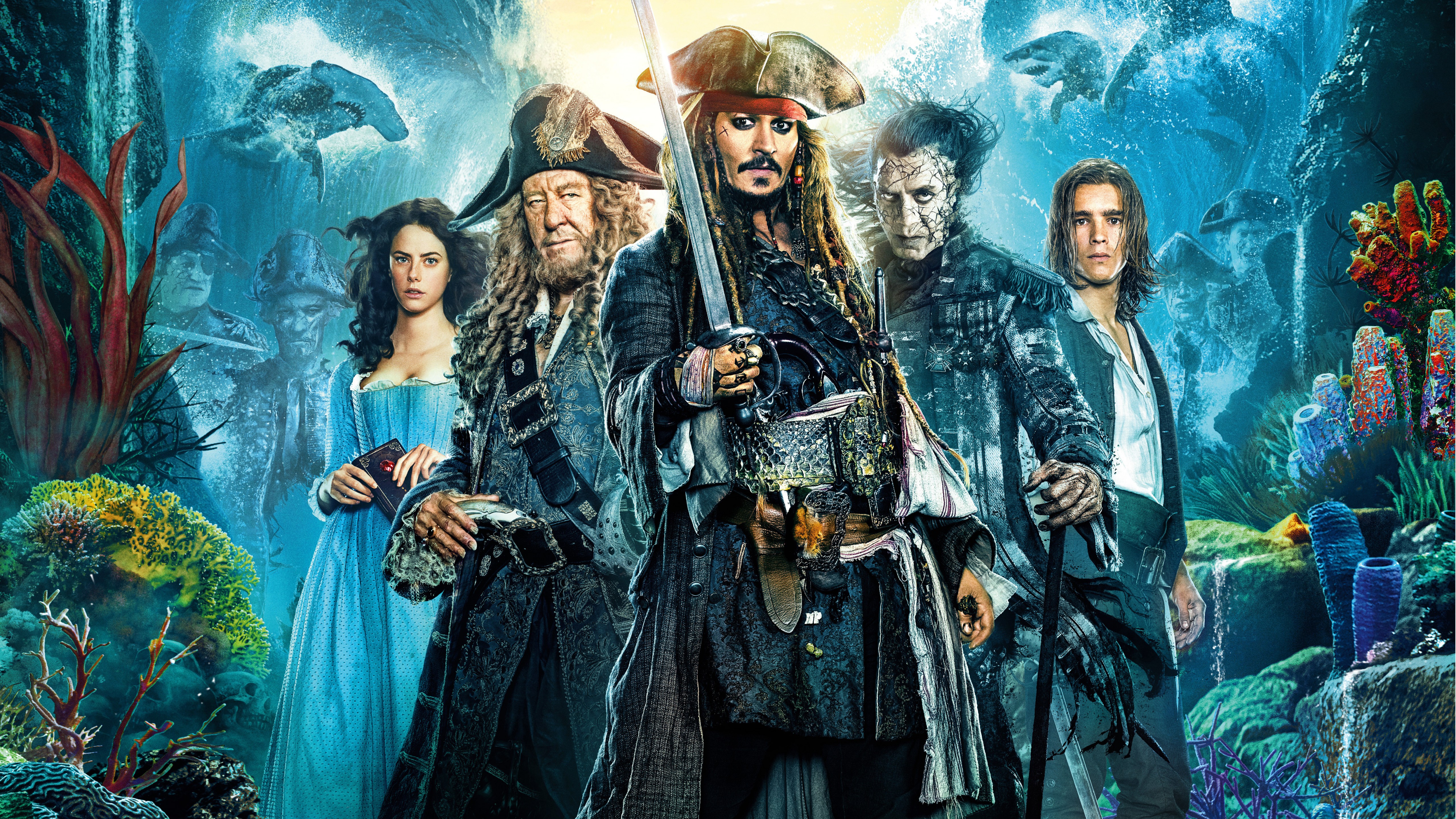 Pirates of the Caribbean characters in underwater scene HD Wallpaper