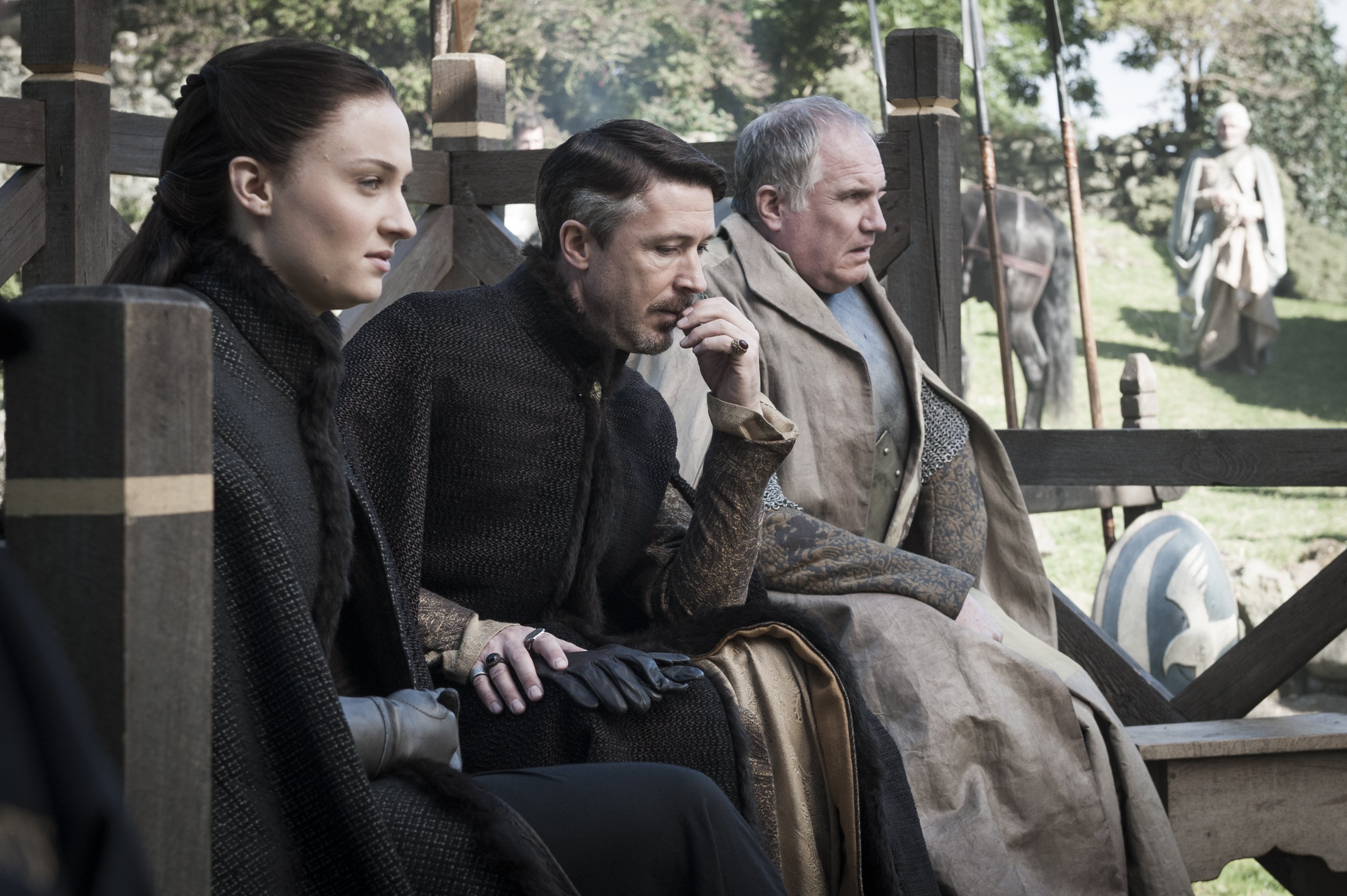 Sansa Stark, Petyr Baelish, and Lord Yohn Royce watching a joust HD Wallpaper