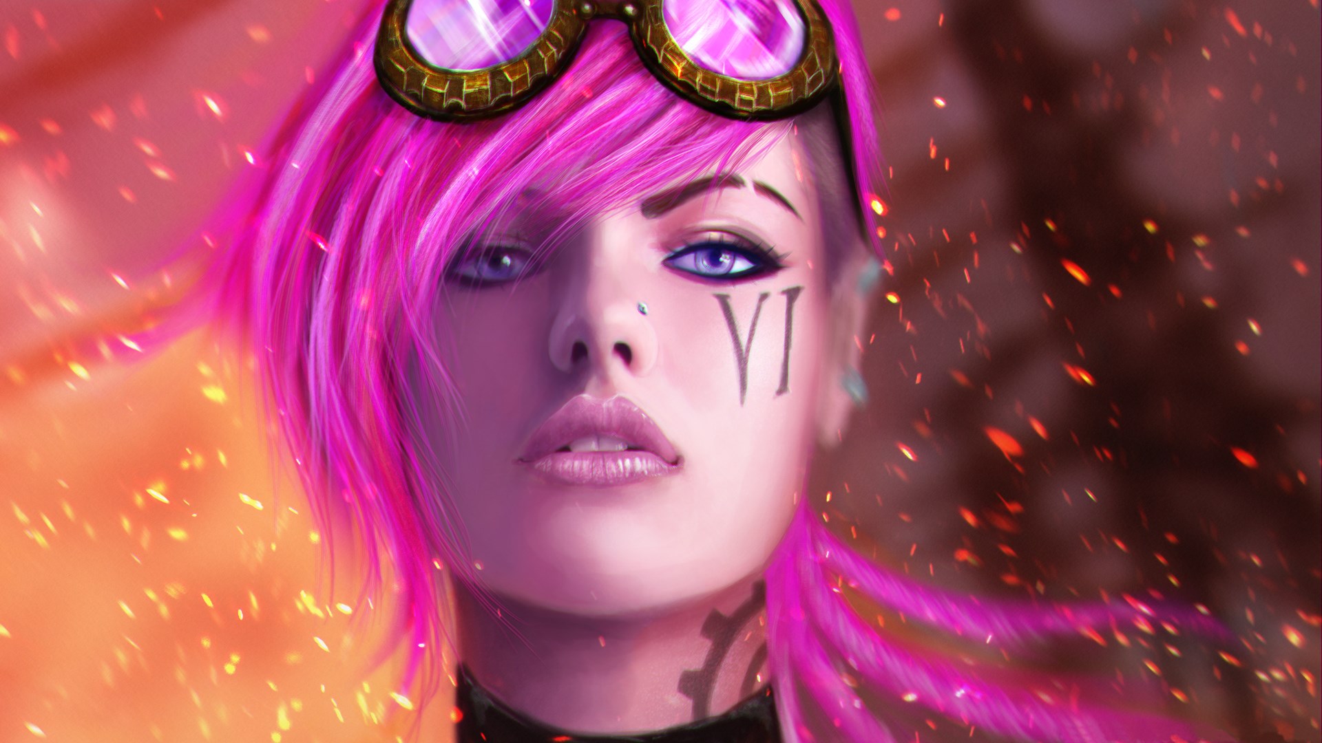 Vi from Arcane with pink hair and goggles HD Wallpaper
