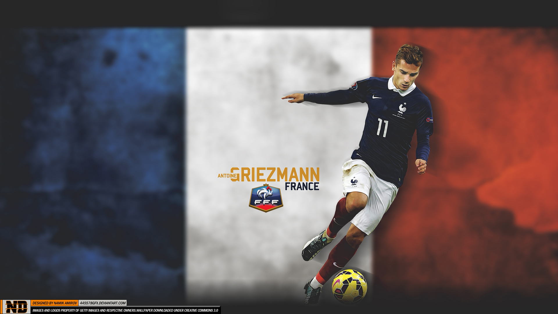 Antoine Griezmann playing soccer for France HD Wallpaper