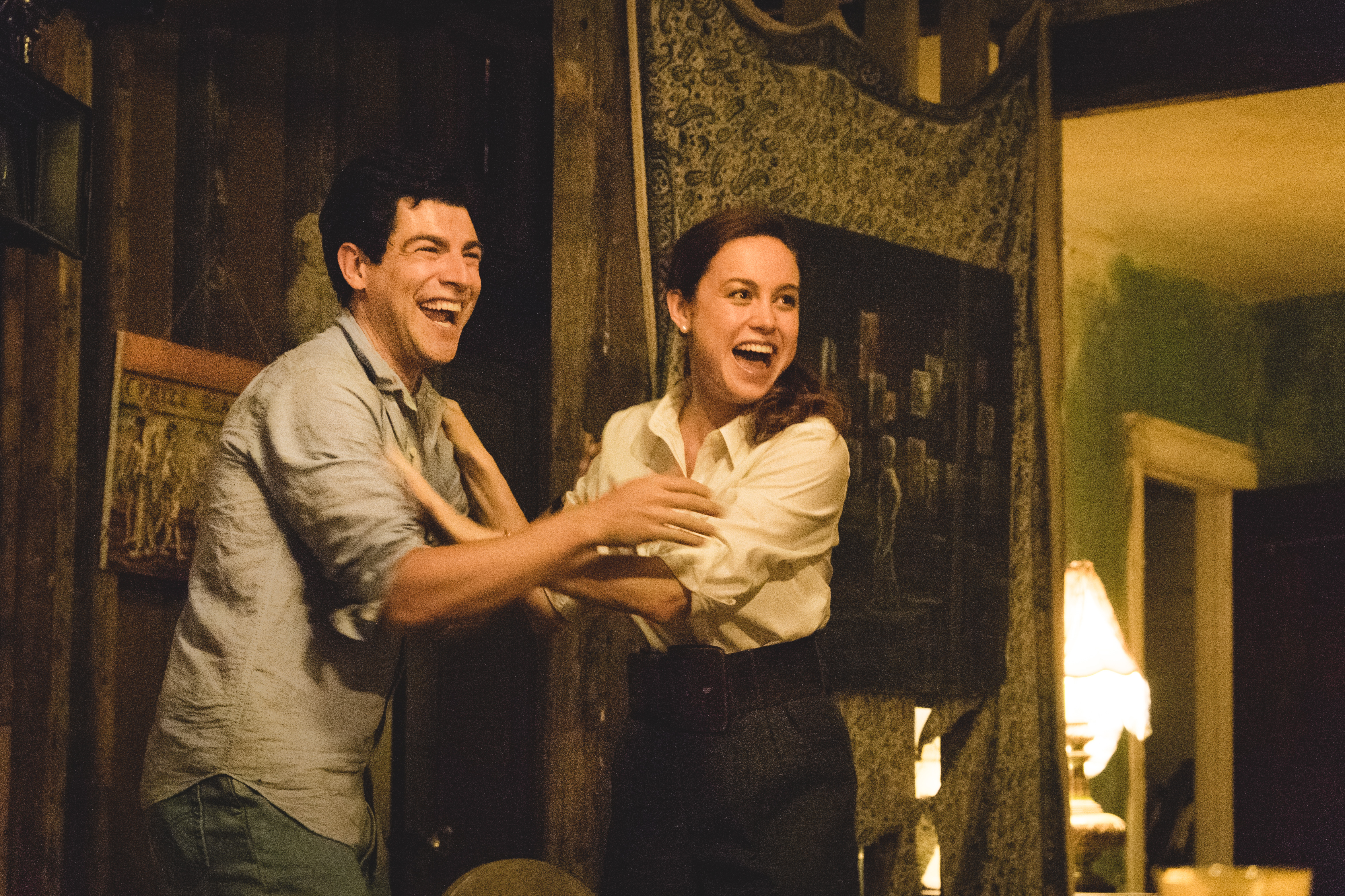 Max Greenfield and Brie Larson laughing HD Wallpaper