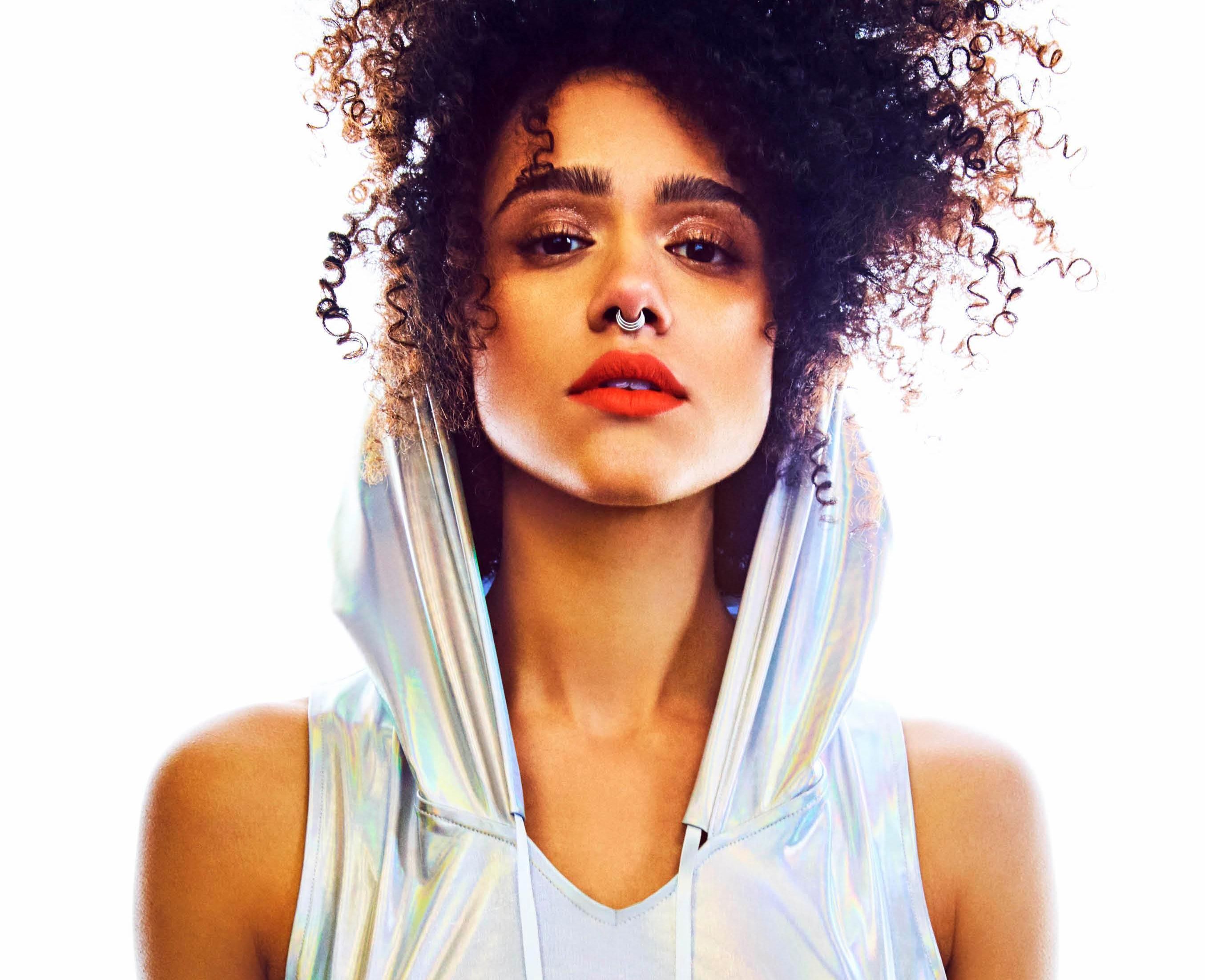 Nathalie Emmanuel with nose ring and hoodie HD Wallpaper