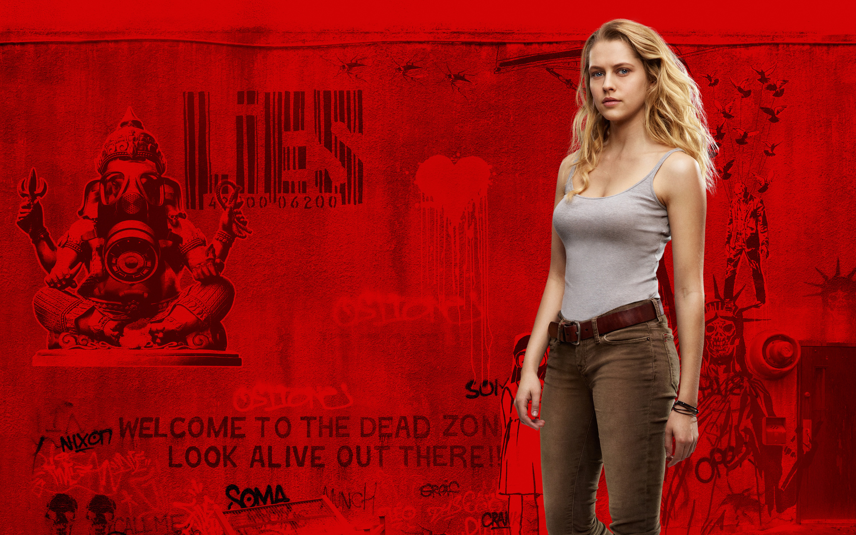 Teresa Palmer in front of a red graffiti wall HD Wallpaper