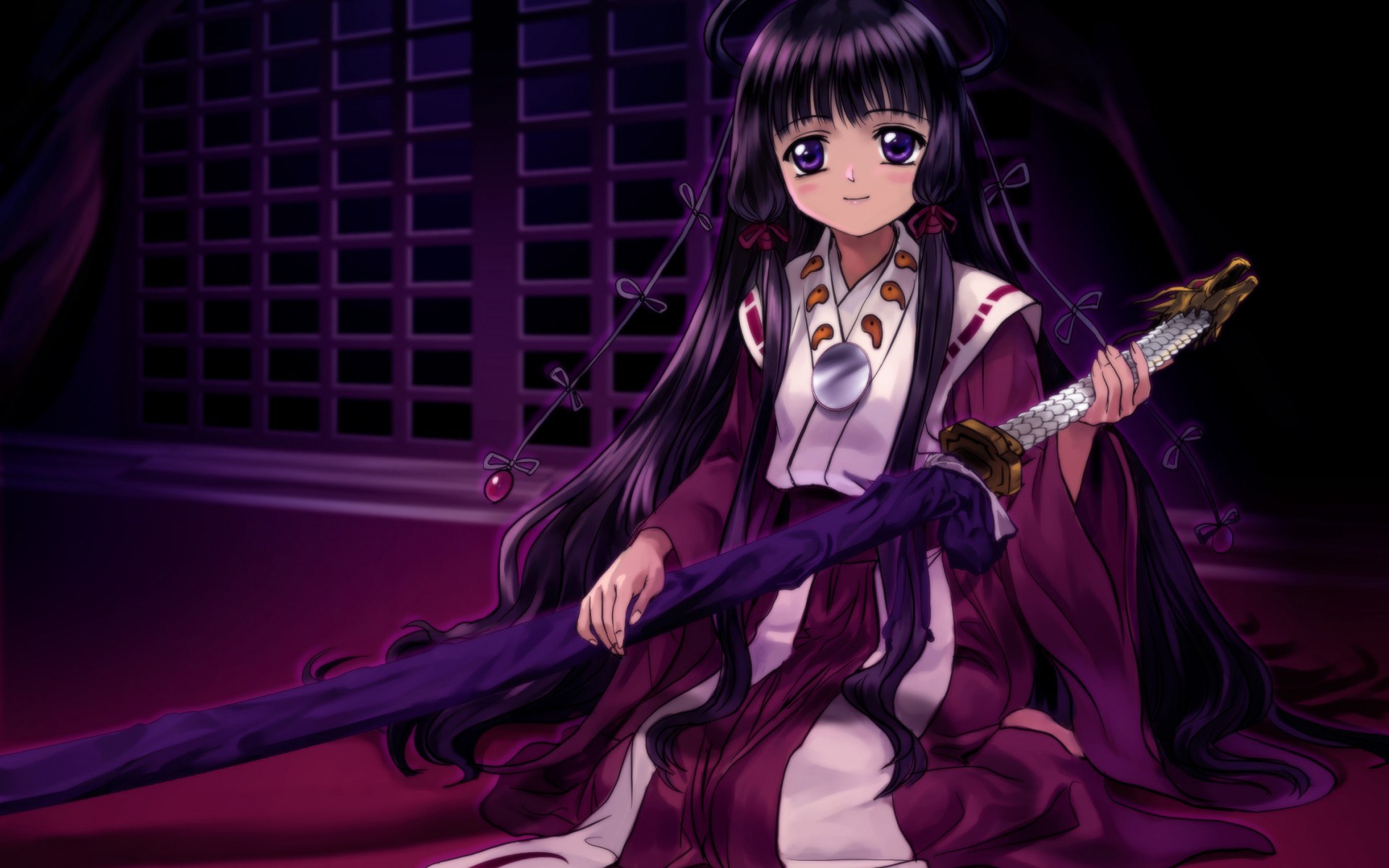 Anime girl in kimono holding a sword HD Wallpaper