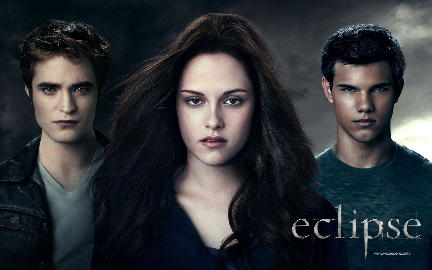 Eclipse movie poster with Robert Pattinson, Kristen Stewart, and Taylor Lautner HD Wallpaper