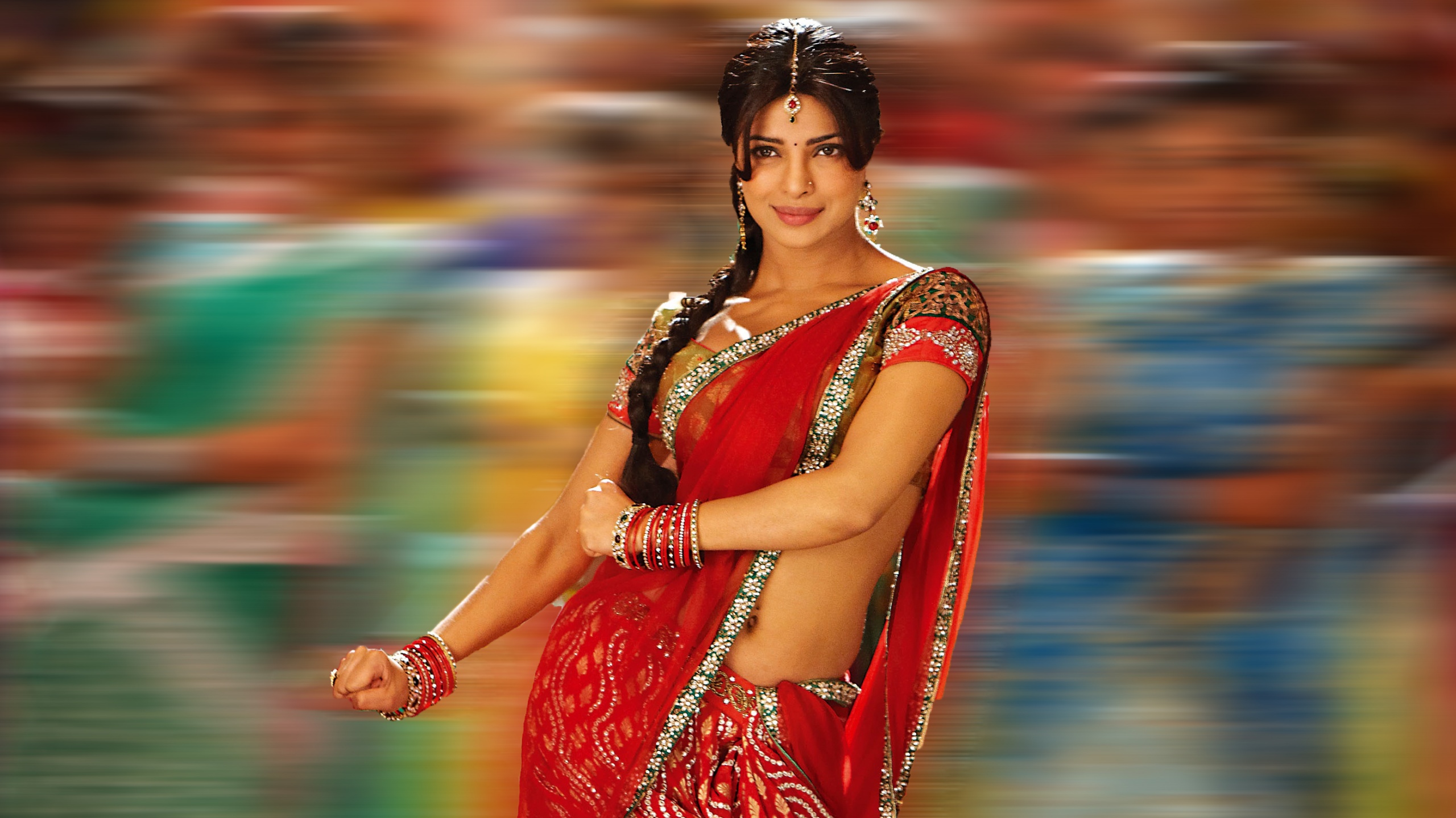 Priyanka Chopra in red saree HD Wallpaper