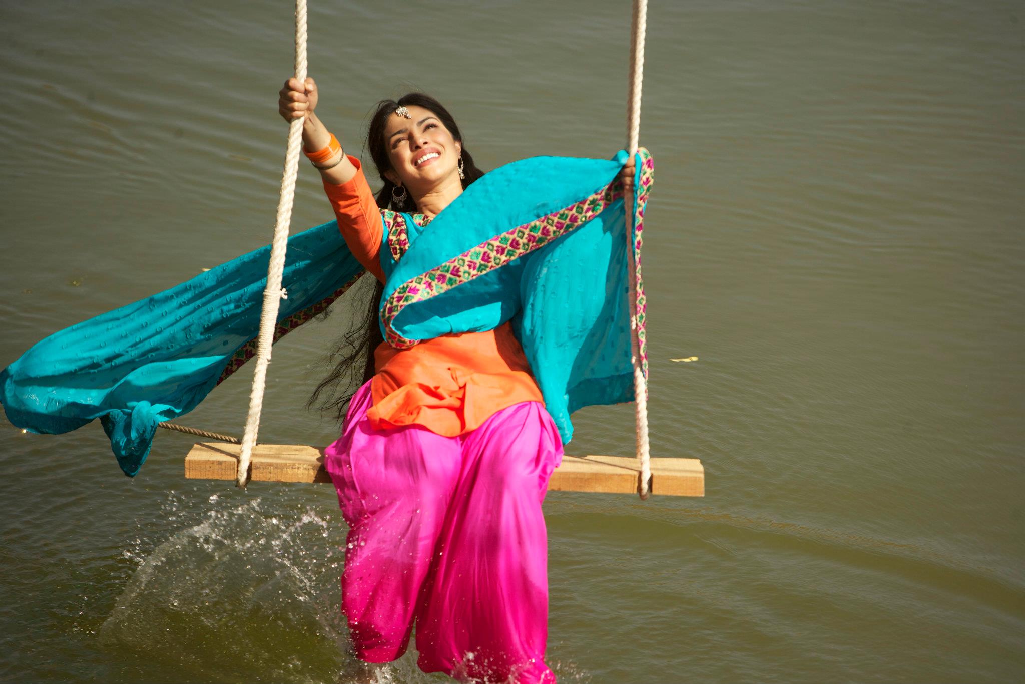Priyanka Chopra on a swing over water HD Wallpaper