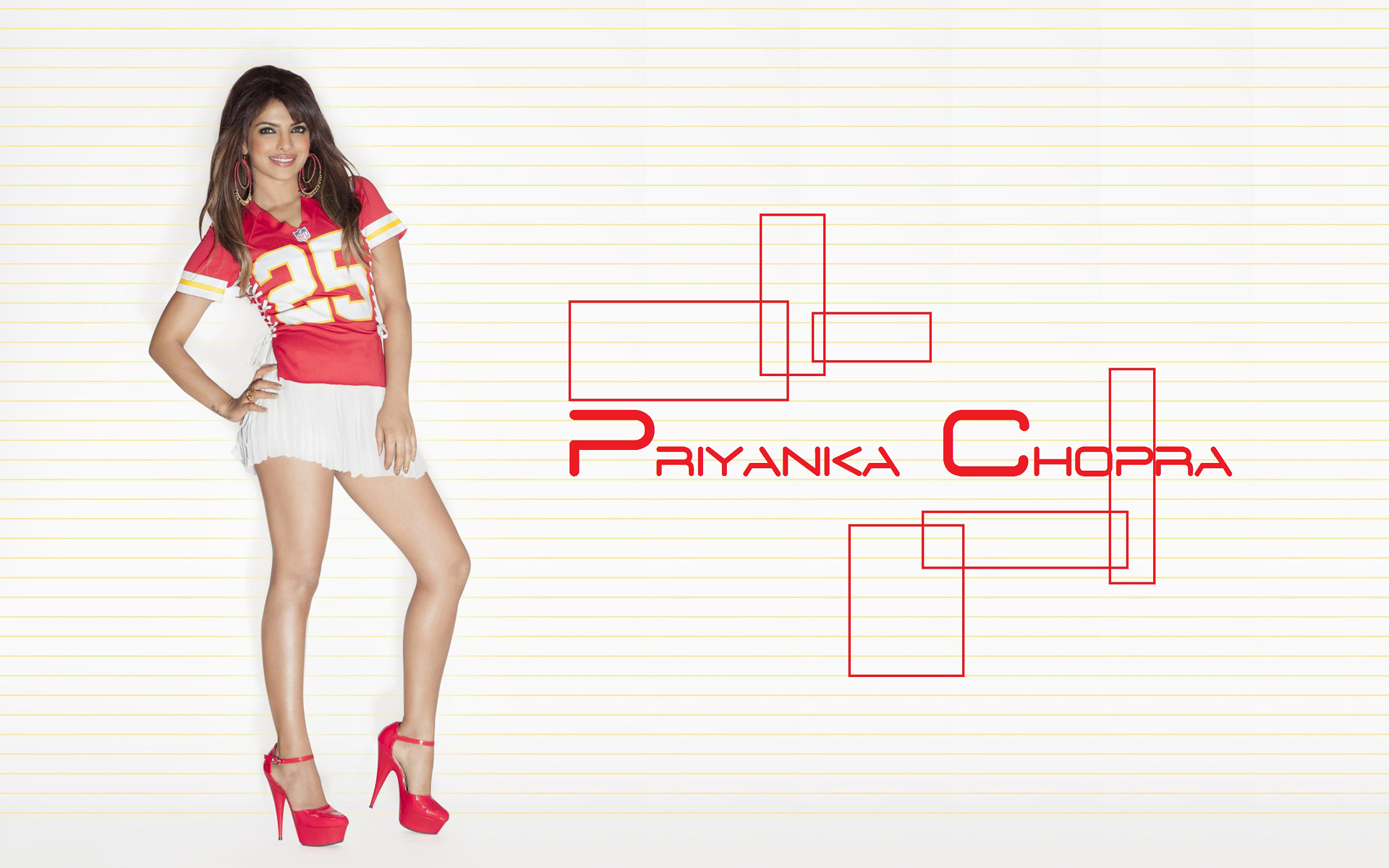 Priyanka Chopra in red jersey and white skirt HD Wallpaper