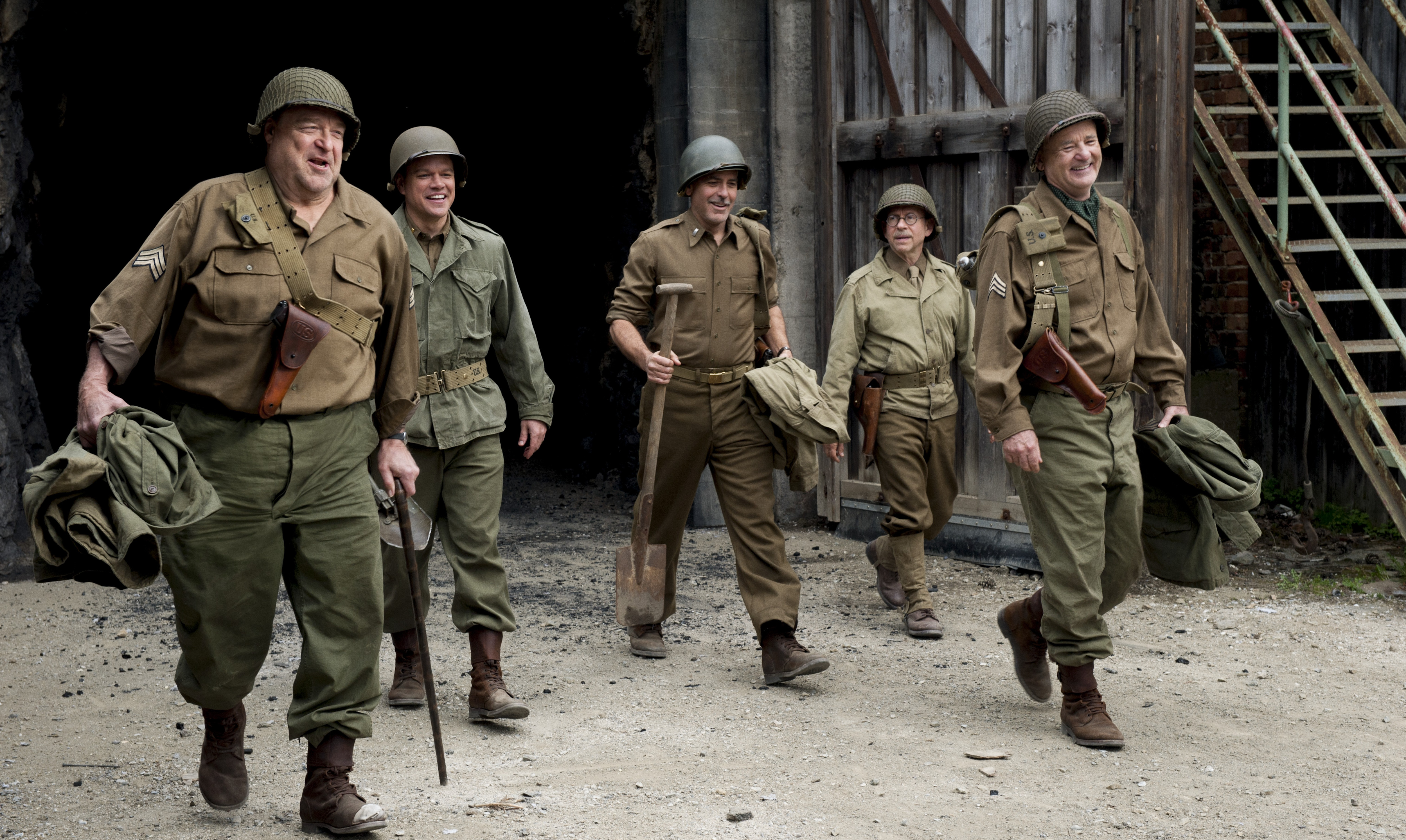 George Clooney and soldiers in uniform HD Wallpaper