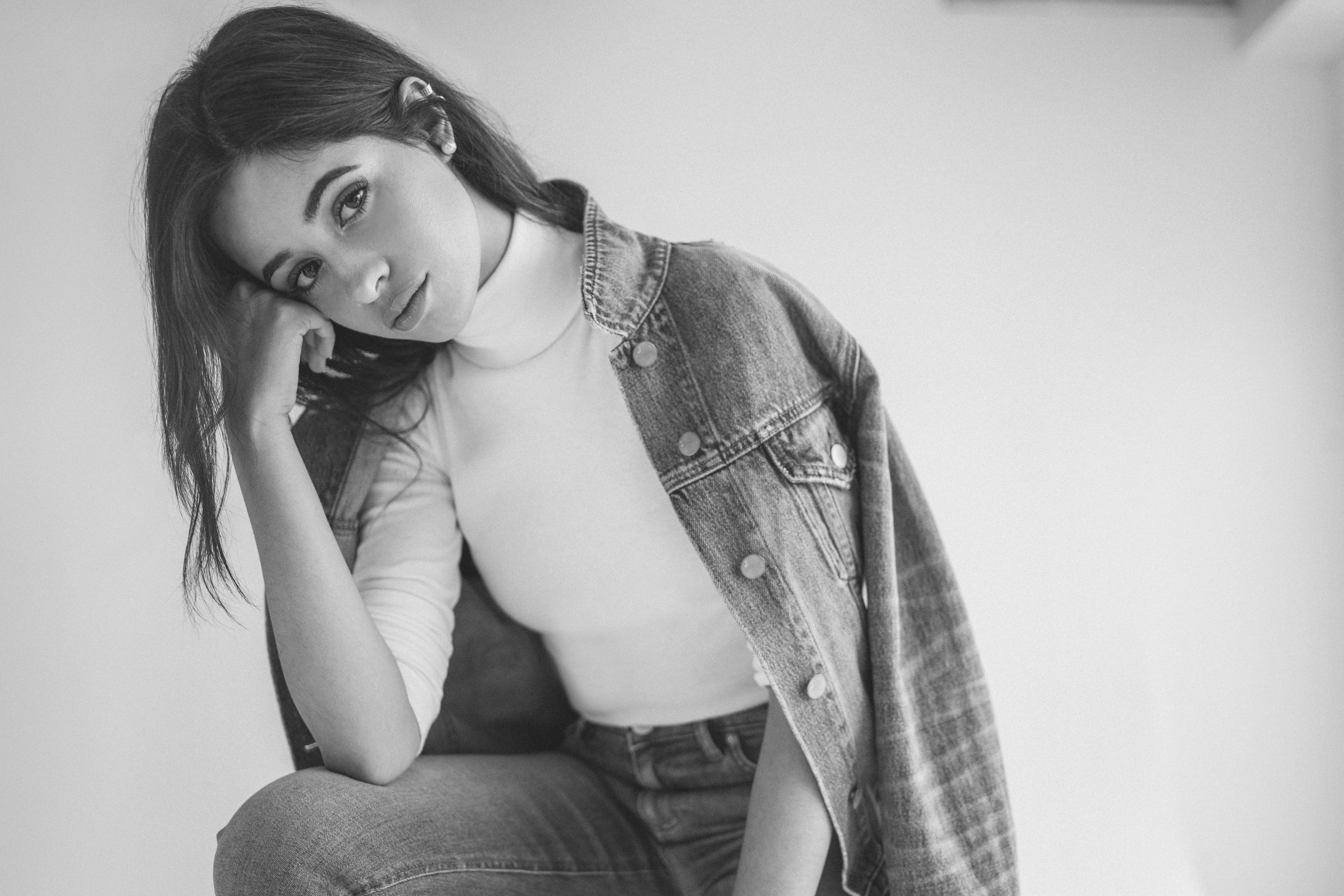 Camila Cabello in denim jacket and jeans HD Wallpaper