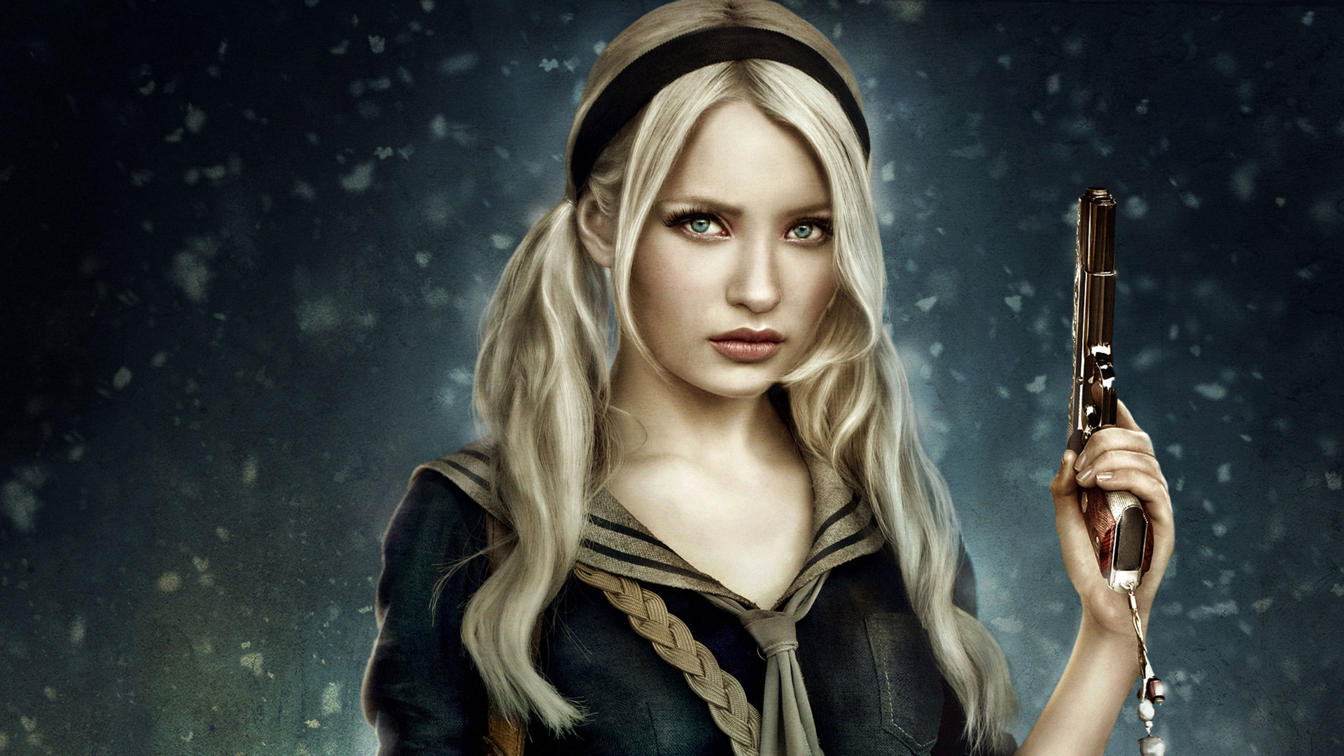Emily Browning holding a gun HD Wallpaper