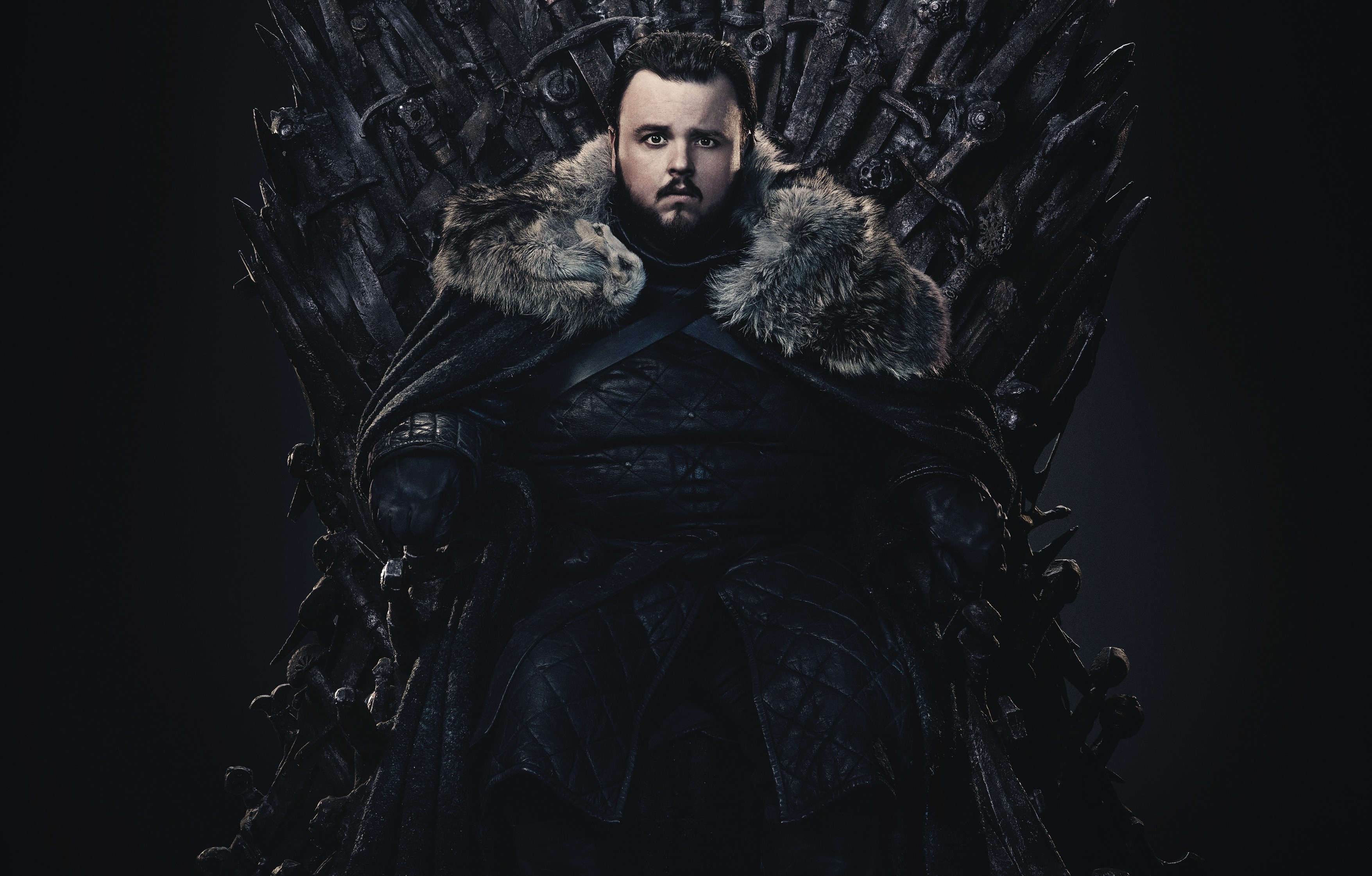 John Bradley as Samwell Tarly on the Iron Throne HD Wallpaper