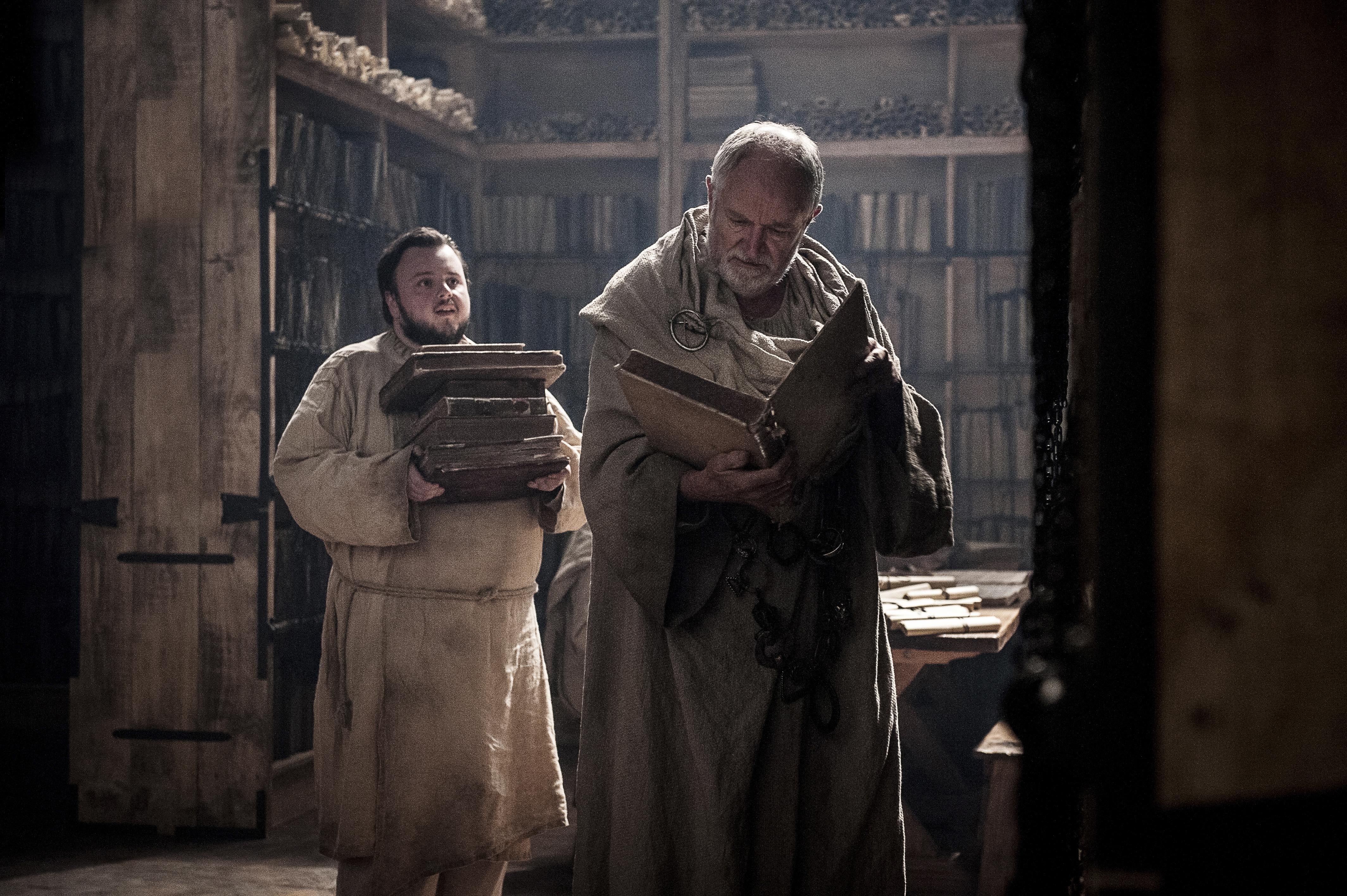 Samwell Tarly and Archmaester Ebrose in the Citadel library HD Wallpaper