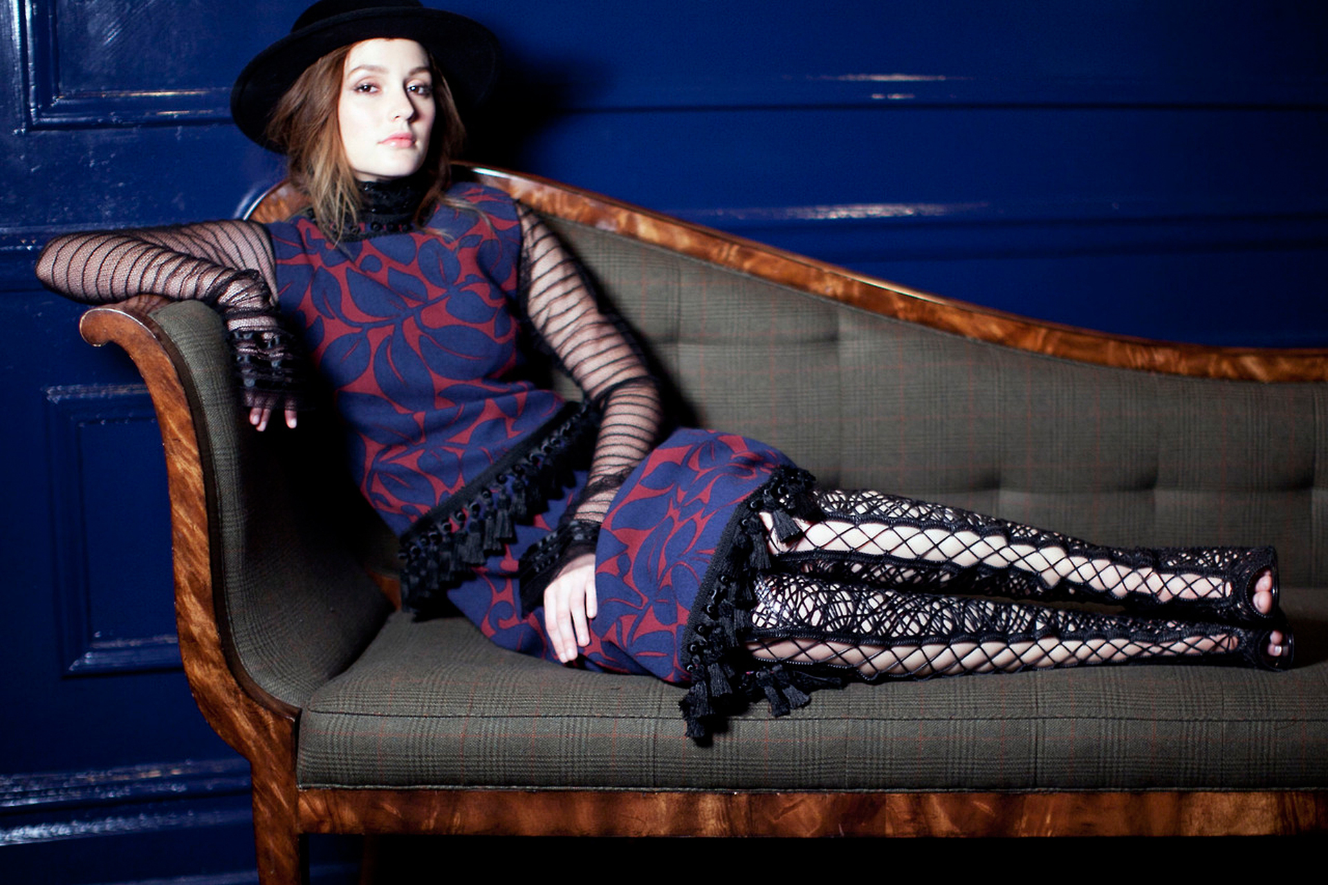Leighton Meester on a couch HD Wallpaper