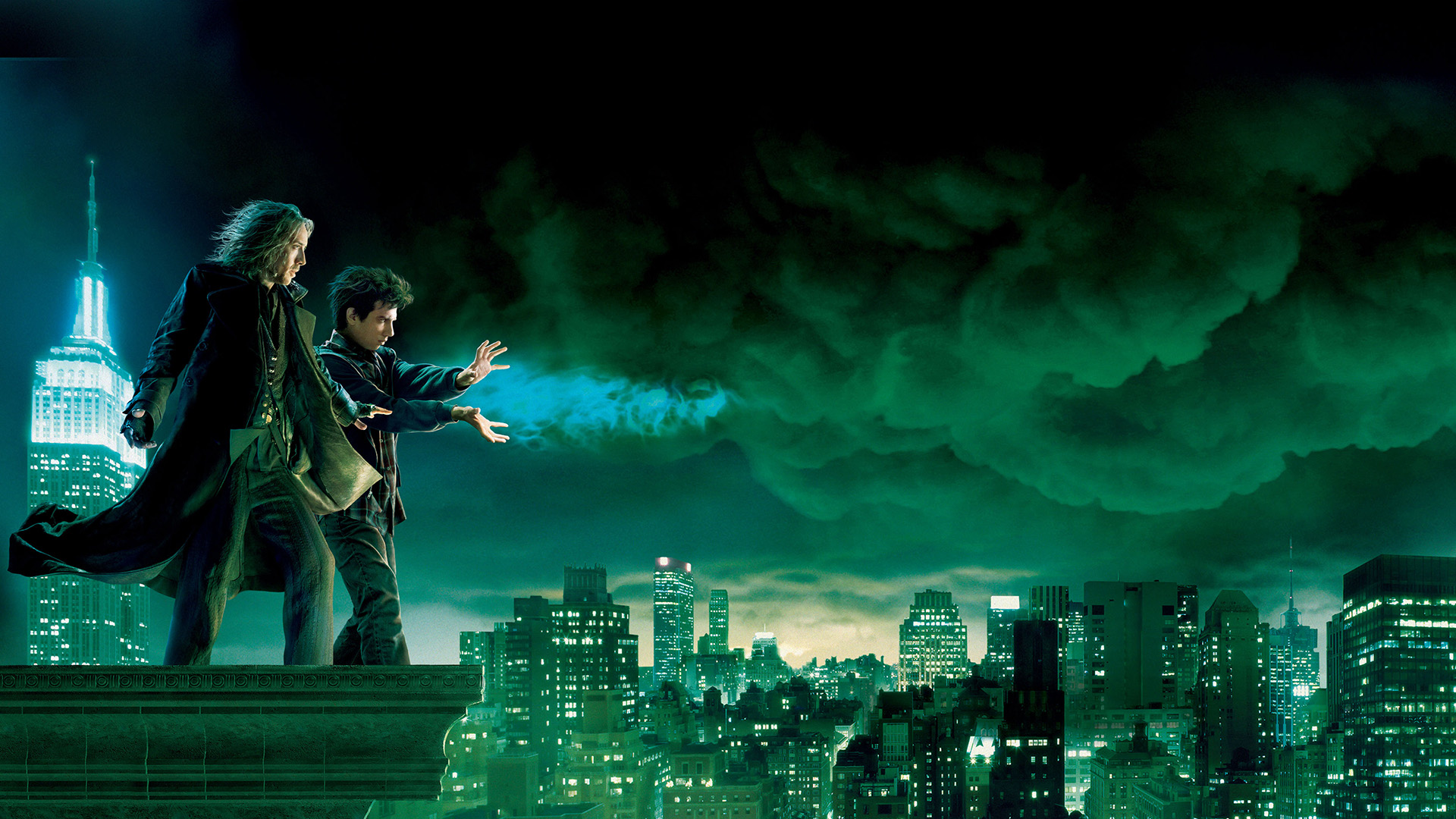 Nicolas Cage and Jay Baruchel on a rooftop in New York City HD Wallpaper