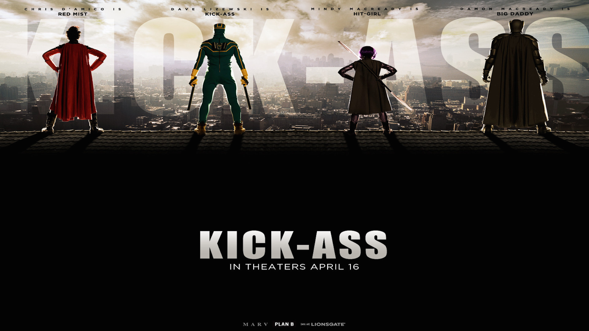 Kick-Ass Movie Poster with Four Superheroes HD Wallpaper