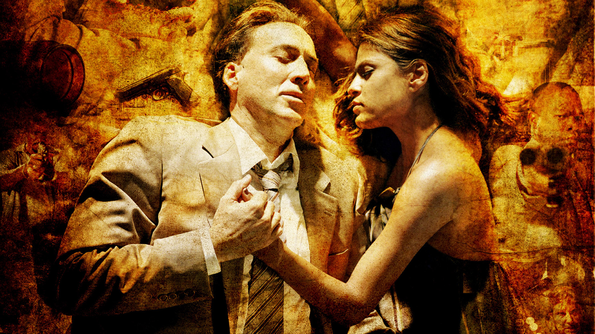 Nicolas Cage and Eva Mendes in a gritty scene HD Wallpaper