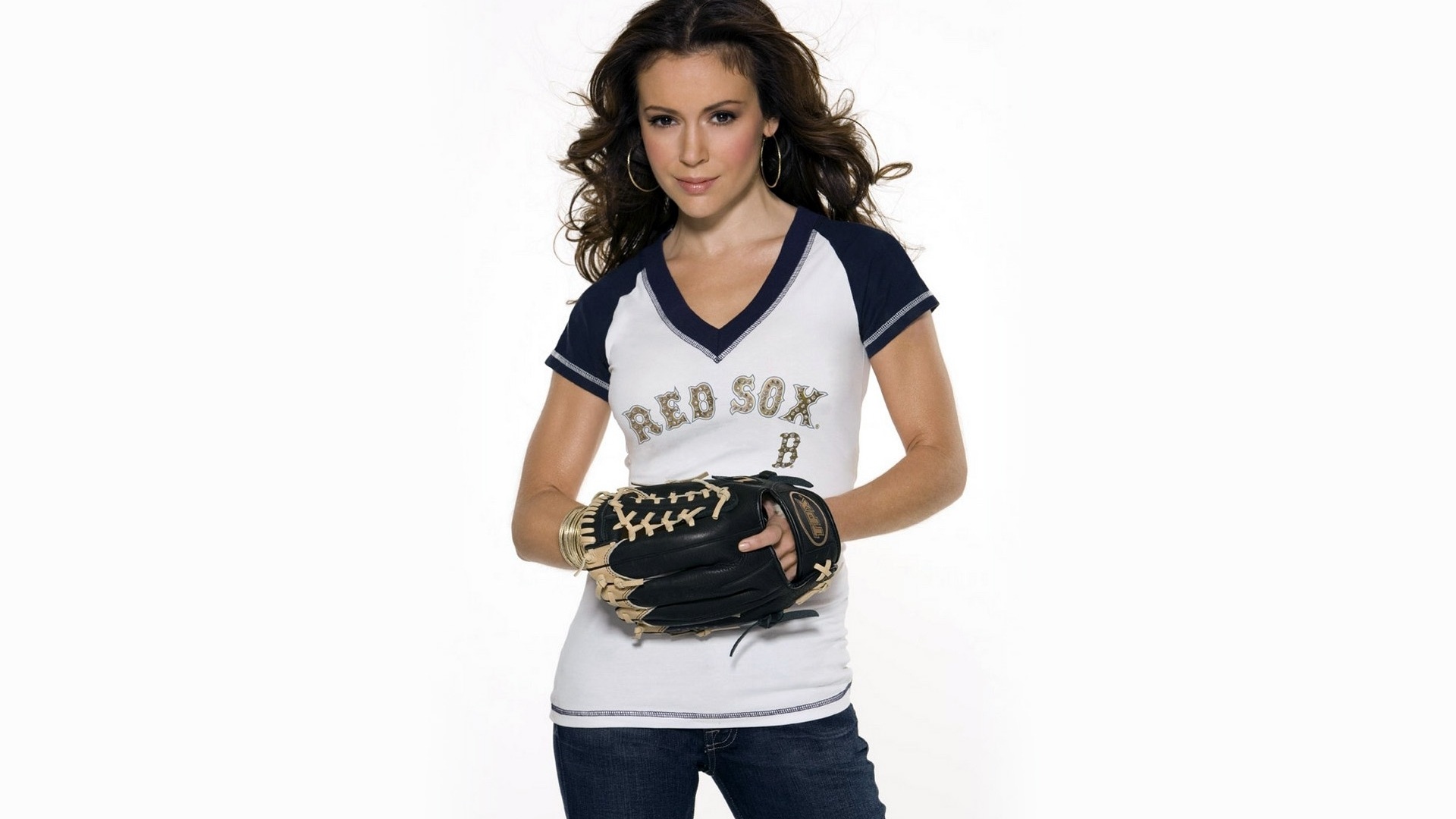 Alyssa Milano with Red Sox baseball glove HD Wallpaper