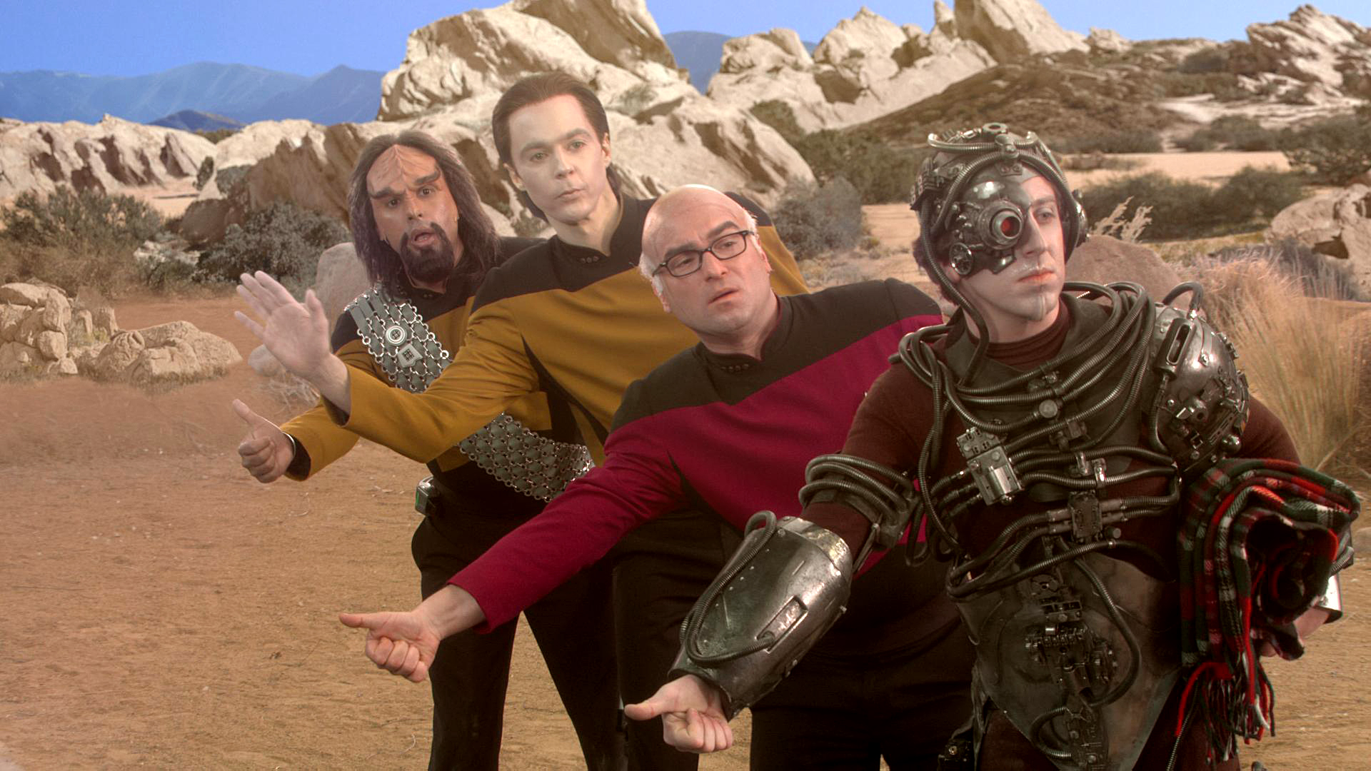 The Big Bang Theory Star Trek characters in desert HD Wallpaper